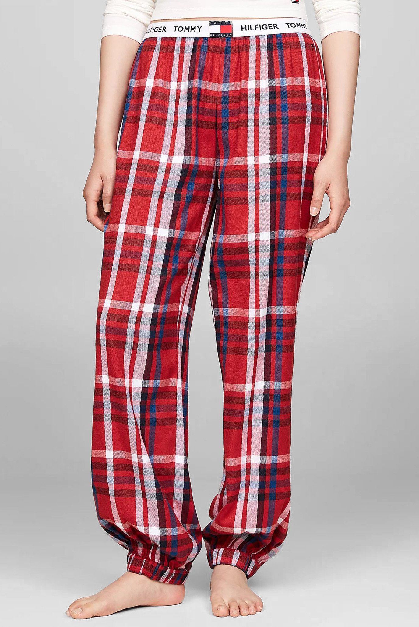 Женские красные брюки в клетку FLANNEL CUFFED PANT 1