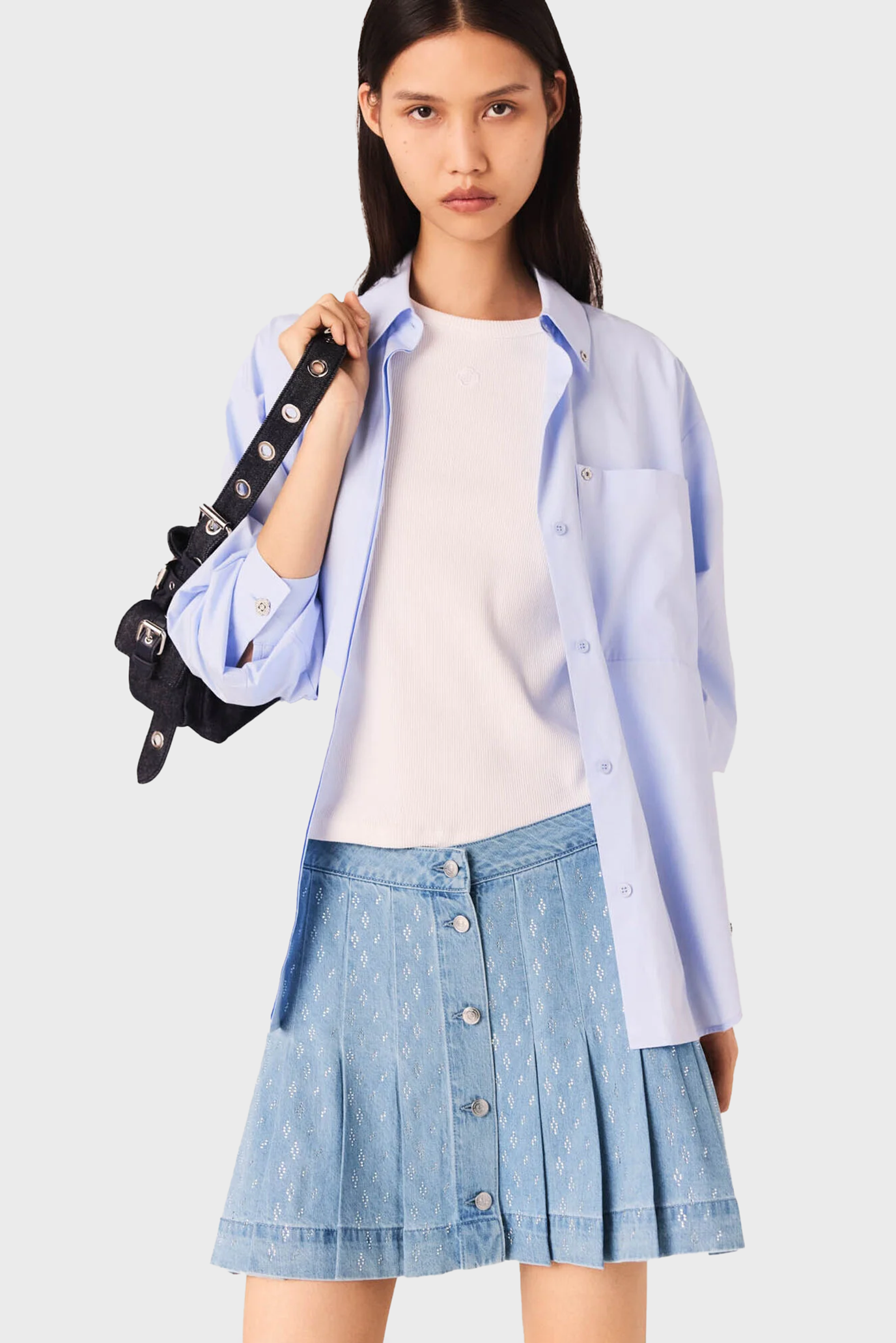 Женская голубая джинсовая плисированная юбка Голубой 36 MAJE MFPJU01482_DENIM BLUE Женская голубая джинсовая плисированная юбка Голубой 36 MAJE MFPJU01482_DENIM BLUE