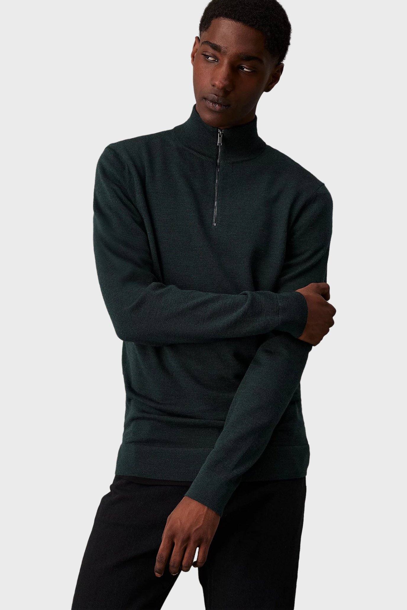 Чоловіча темно-зелена вовняна кофта SUPERIOR WOOL QUARTER ZIP 1