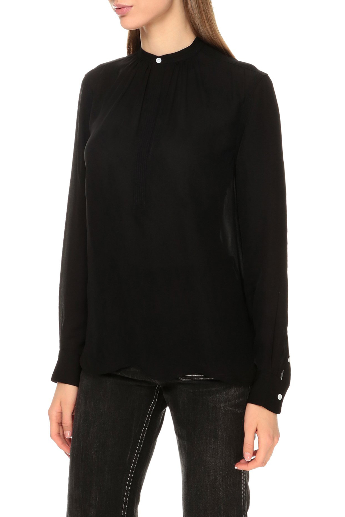 Женская черная шелковая блуза 1