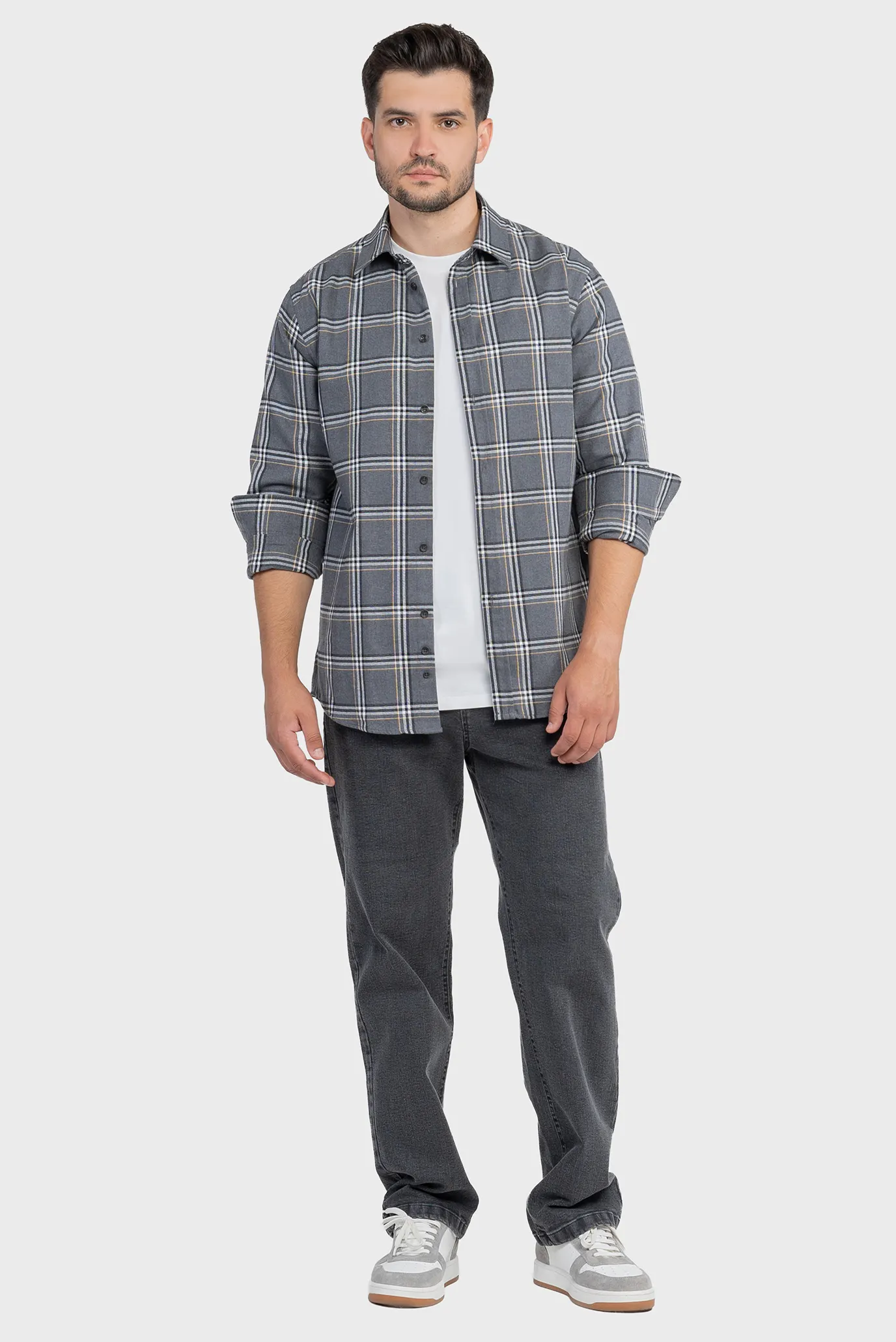 Чоловіча сіра картата сорочка 2