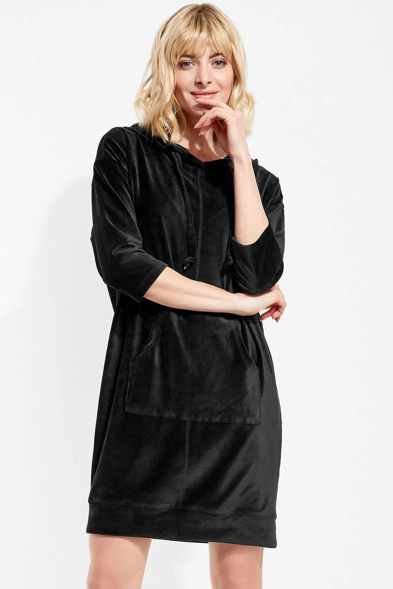 Женское черное велюровое платье 4