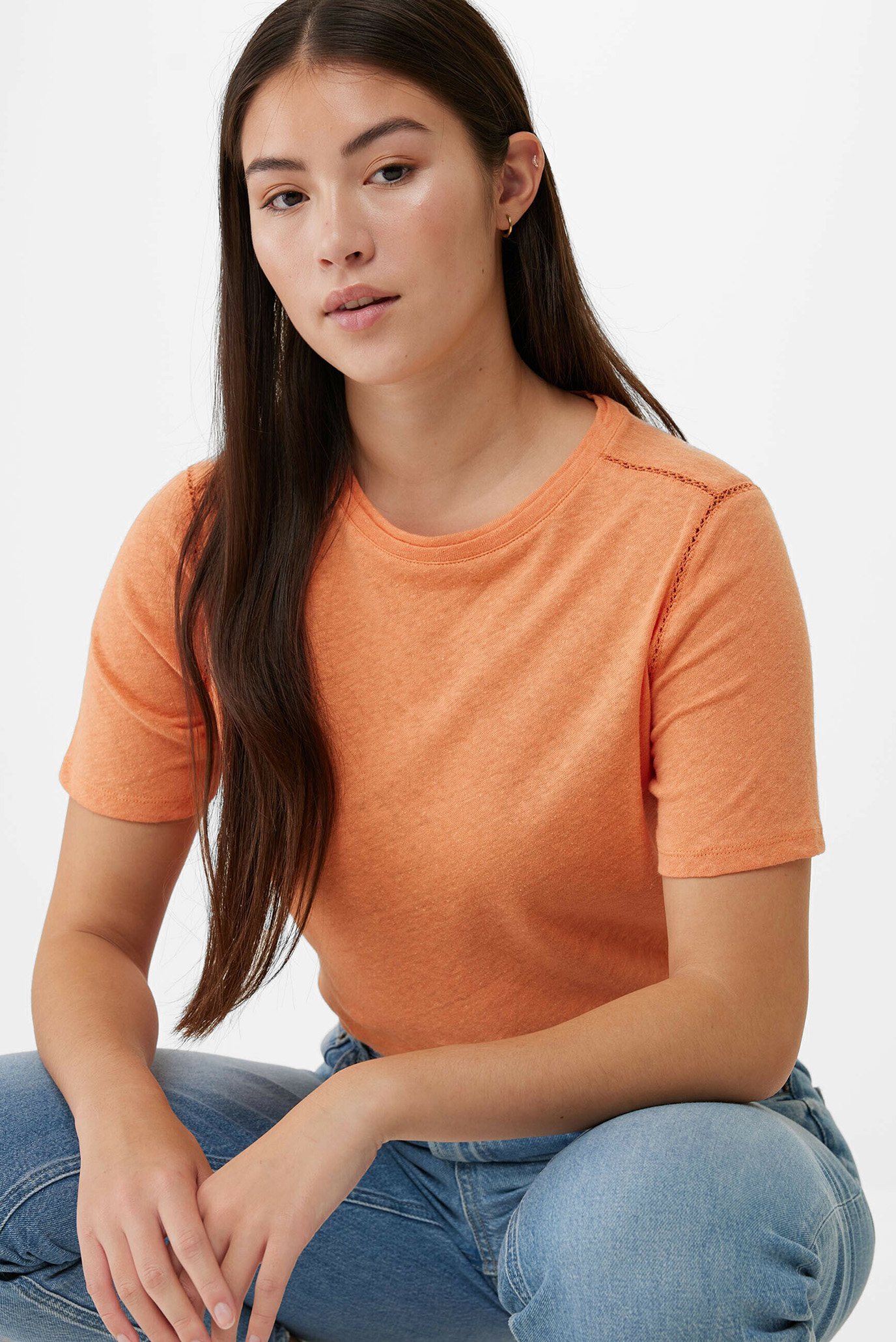 Женская оранжевая льняная футболка 1