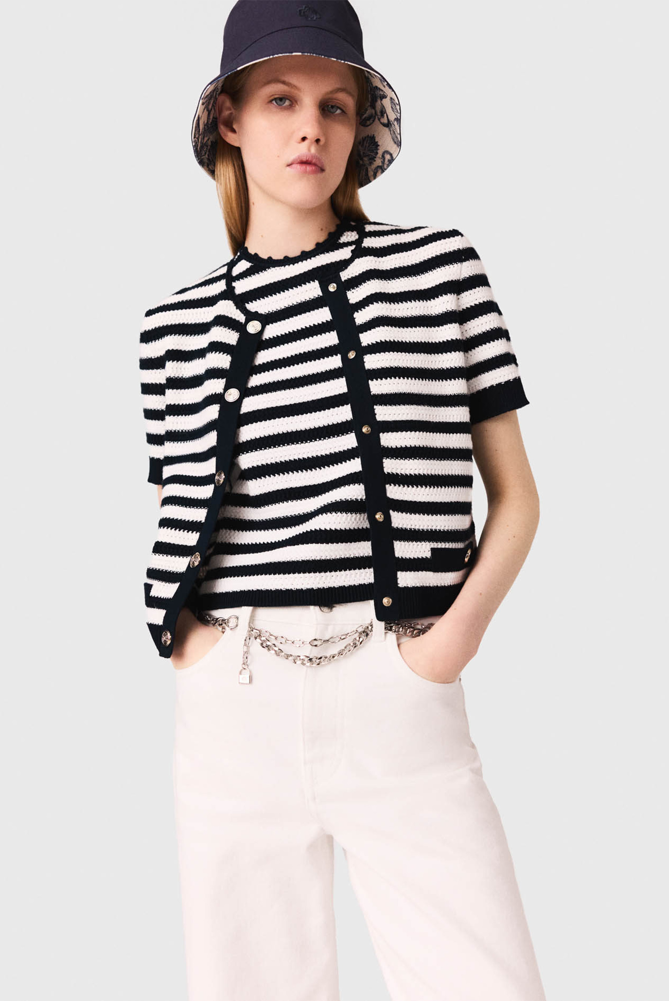 Женский кардиган в полоску Разноцветный 34 MAJE MFPCA00616_White-Navy Женский кардиган в полоску Разноцветный 34 MAJE MFPCA00616_White-Navy