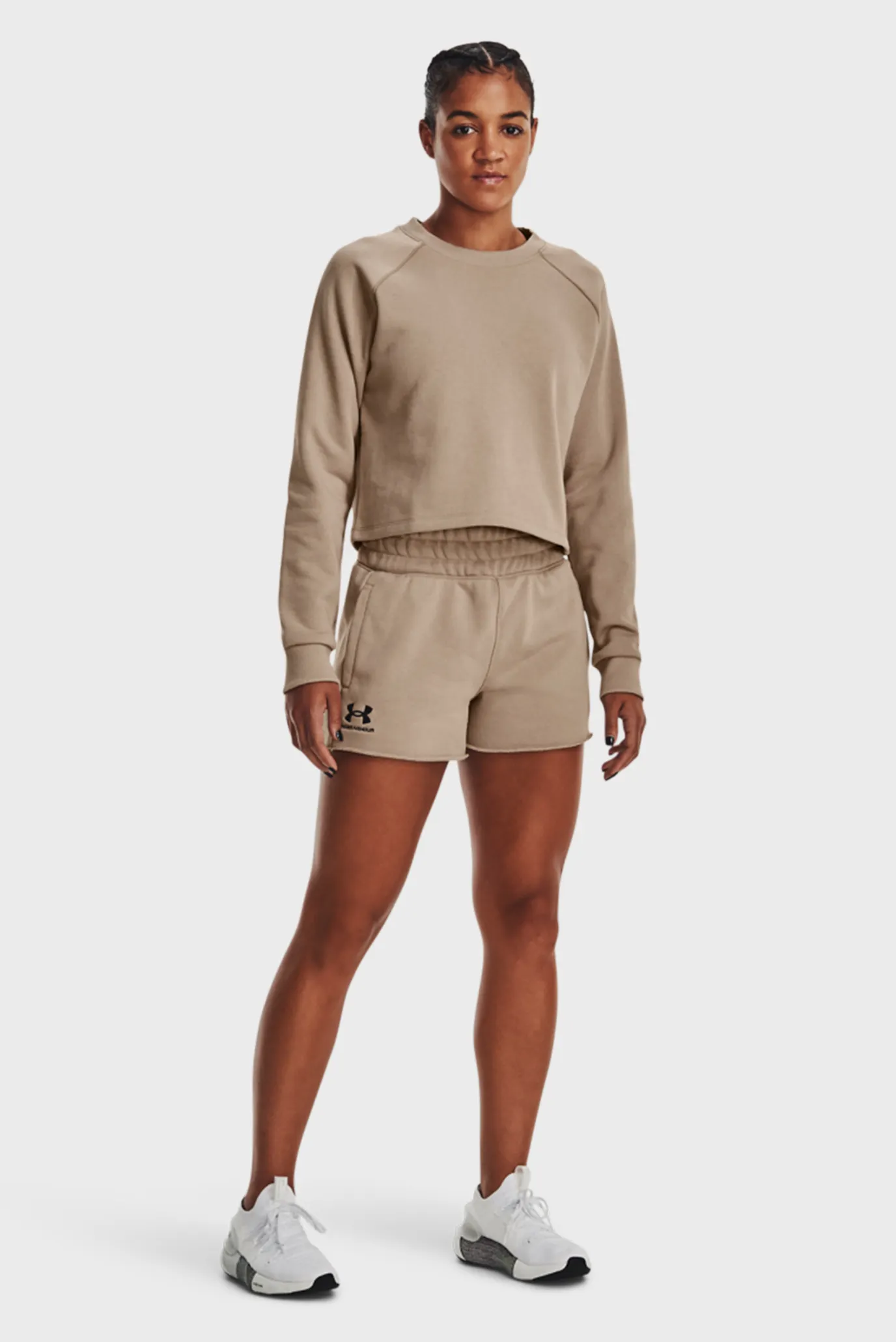 Женский бежевый свитшот UA Crop Terry LS BTG 2