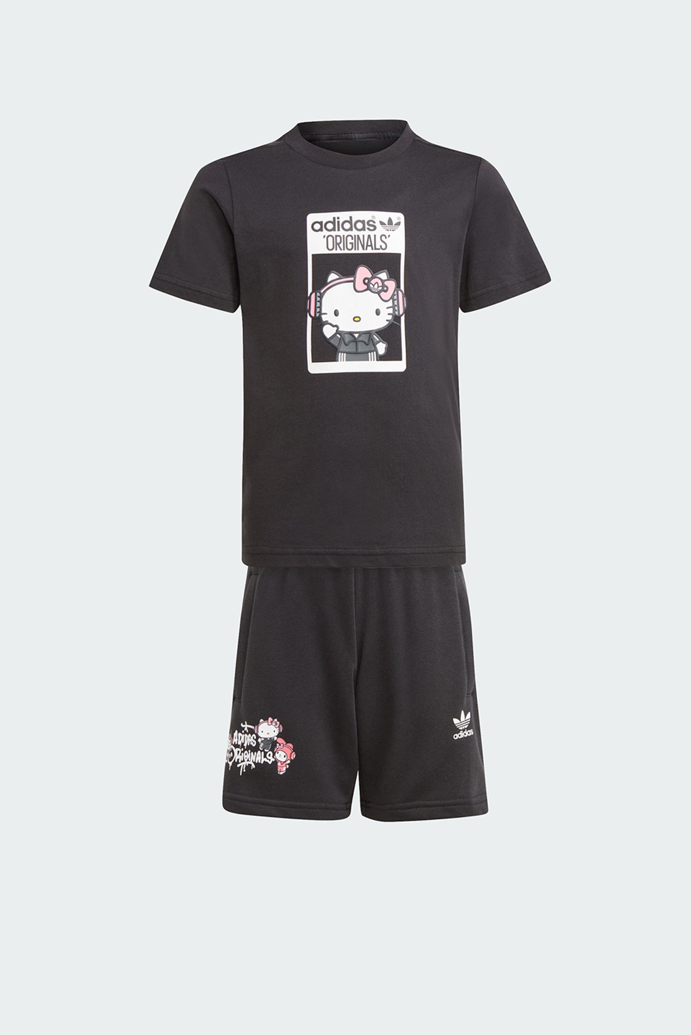 Детский черный комплект одежды (футболка, шорты) adidas Originals x Hello Kitty 1