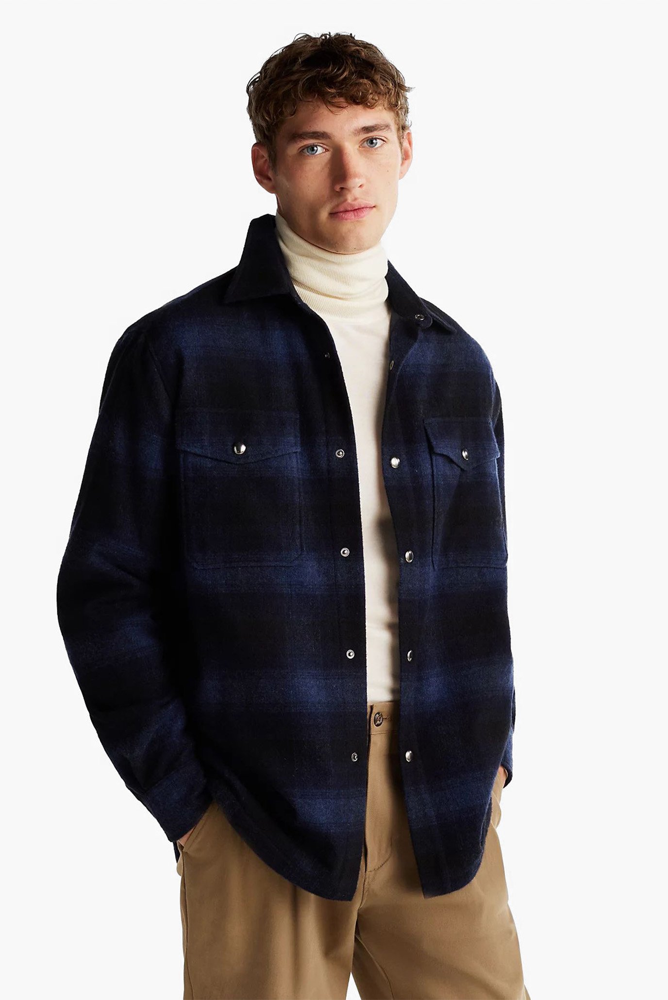 Мужская шерстяная рубашка-пальто в клетку BRUSHED CHECK OVERSHIRT 1