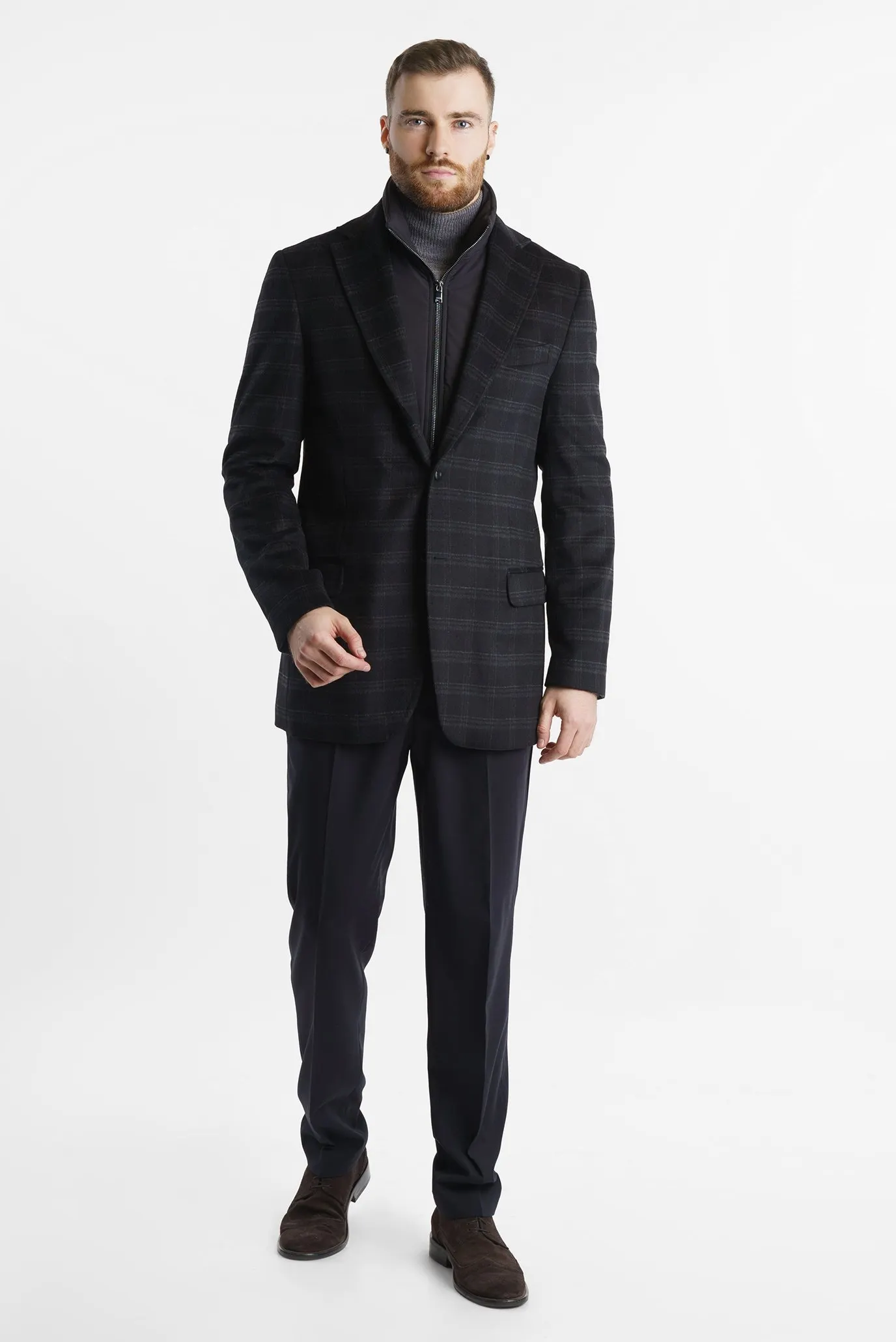 Мужской черный шерстяной пиджак в клетку 2