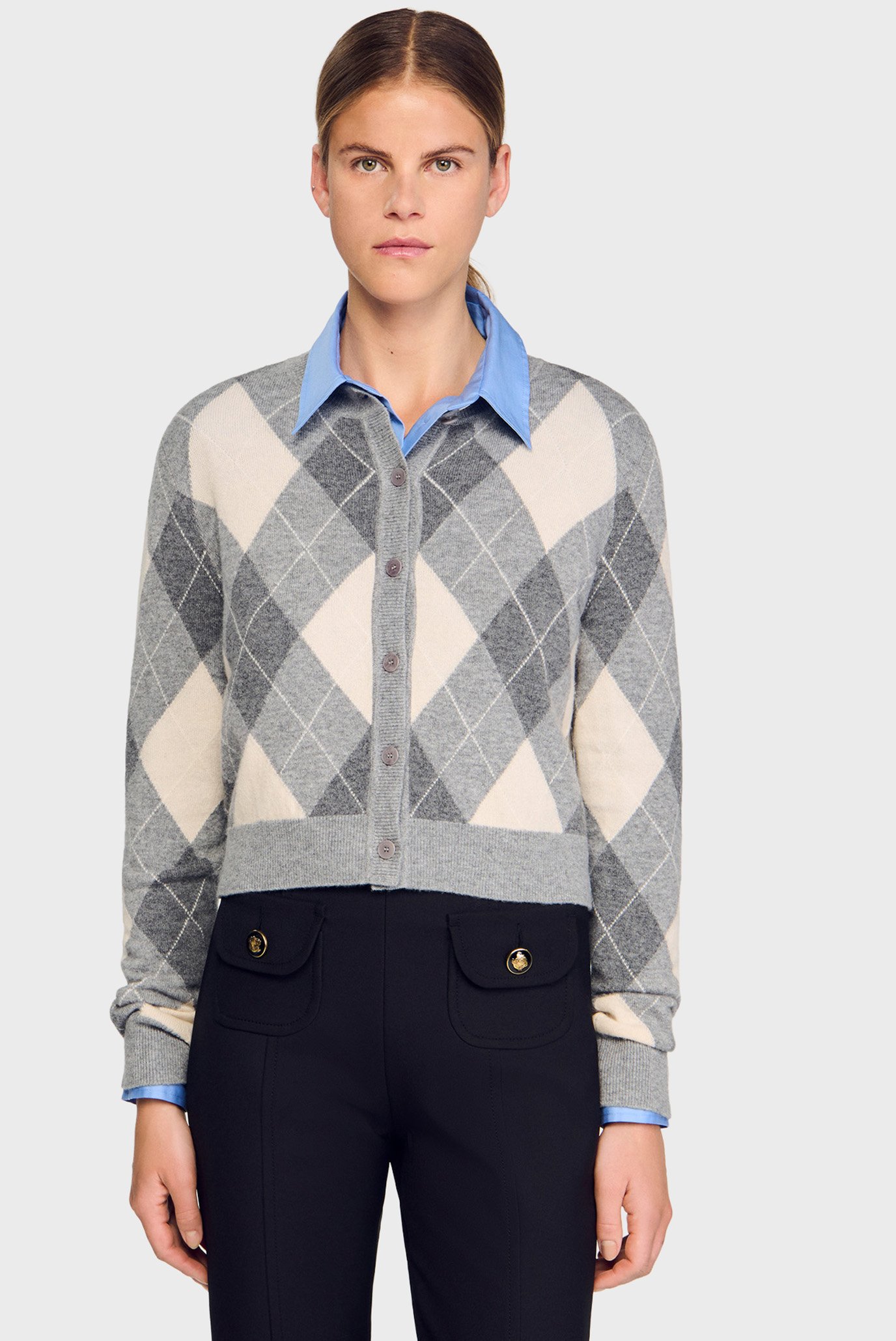 Женский шерстяной кардиган с узором Разноцветный S Sandro SFPCA01309_Grey Женский шерстяной кардиган с узором Разноцветный S Sandro SFPCA01309_Grey