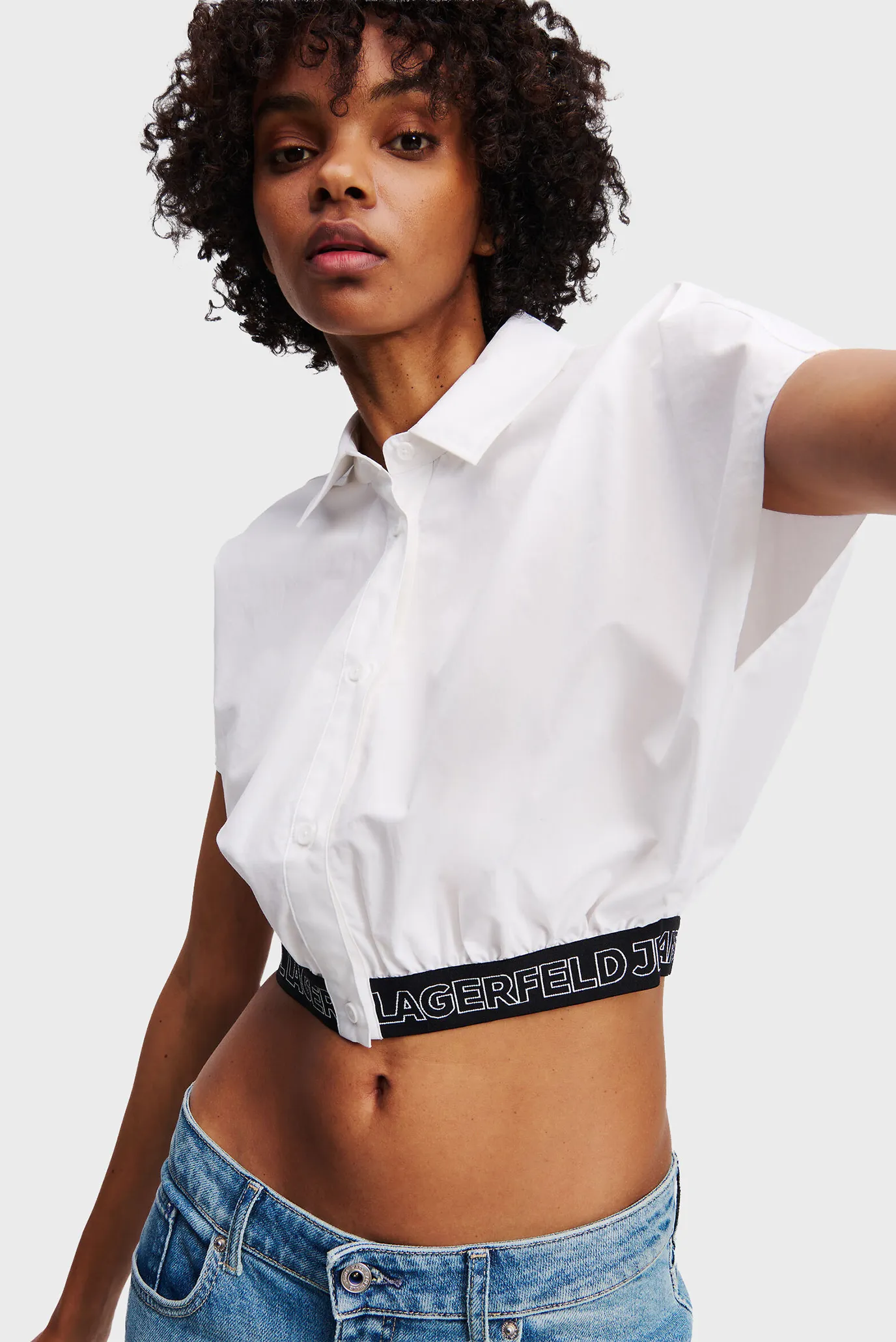 Женская белая рубашка cropped 4