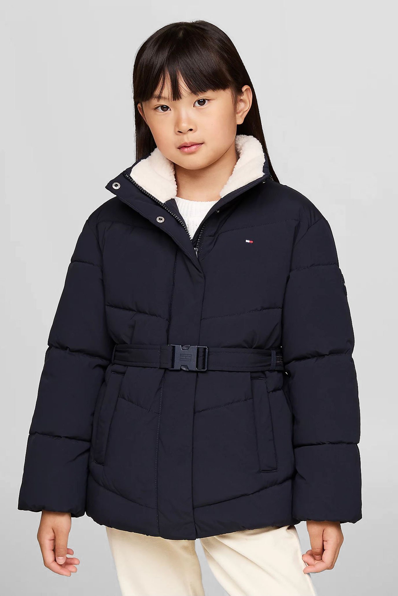 Детская темно-синяя куртка TEDDY COLLAR MID LENGHT PUFFER 1