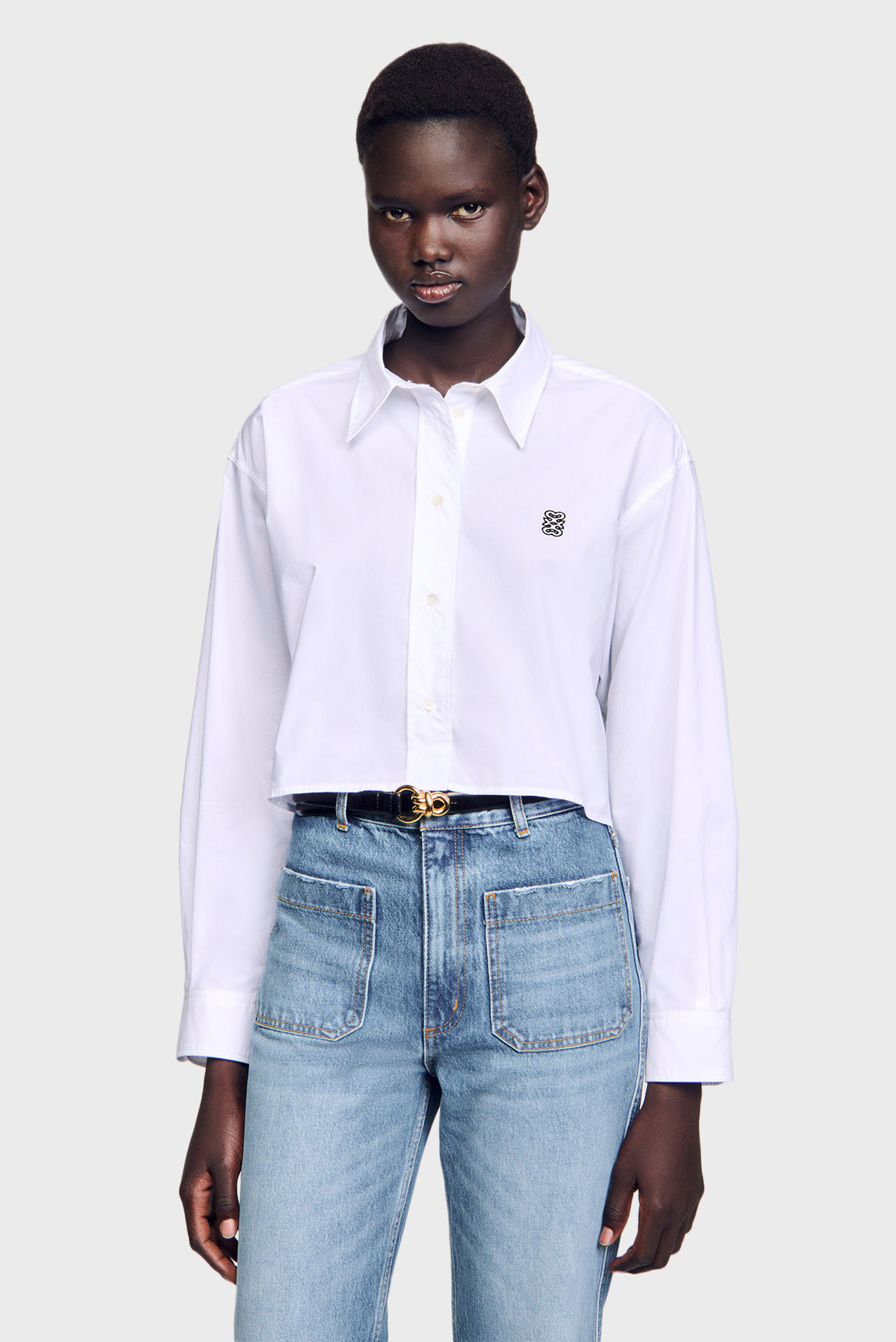 Женская белая рубашка Белый M Sandro SFPCM01076_whiteFW25 Женская белая рубашка Белый M Sandro SFPCM01076_whiteFW25