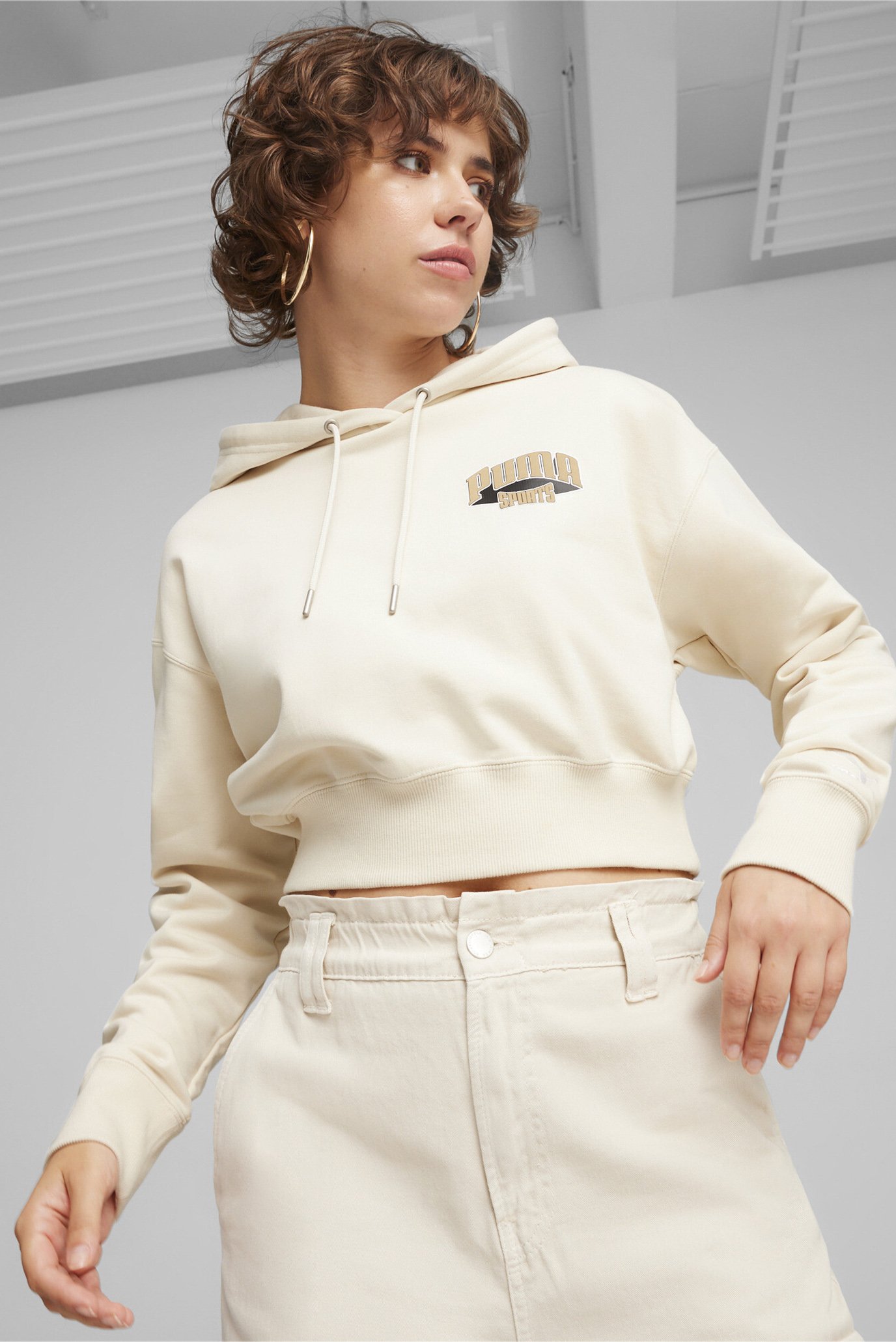 Женское белое худи PUMA TEAM Women's Cropped Hoodie 1