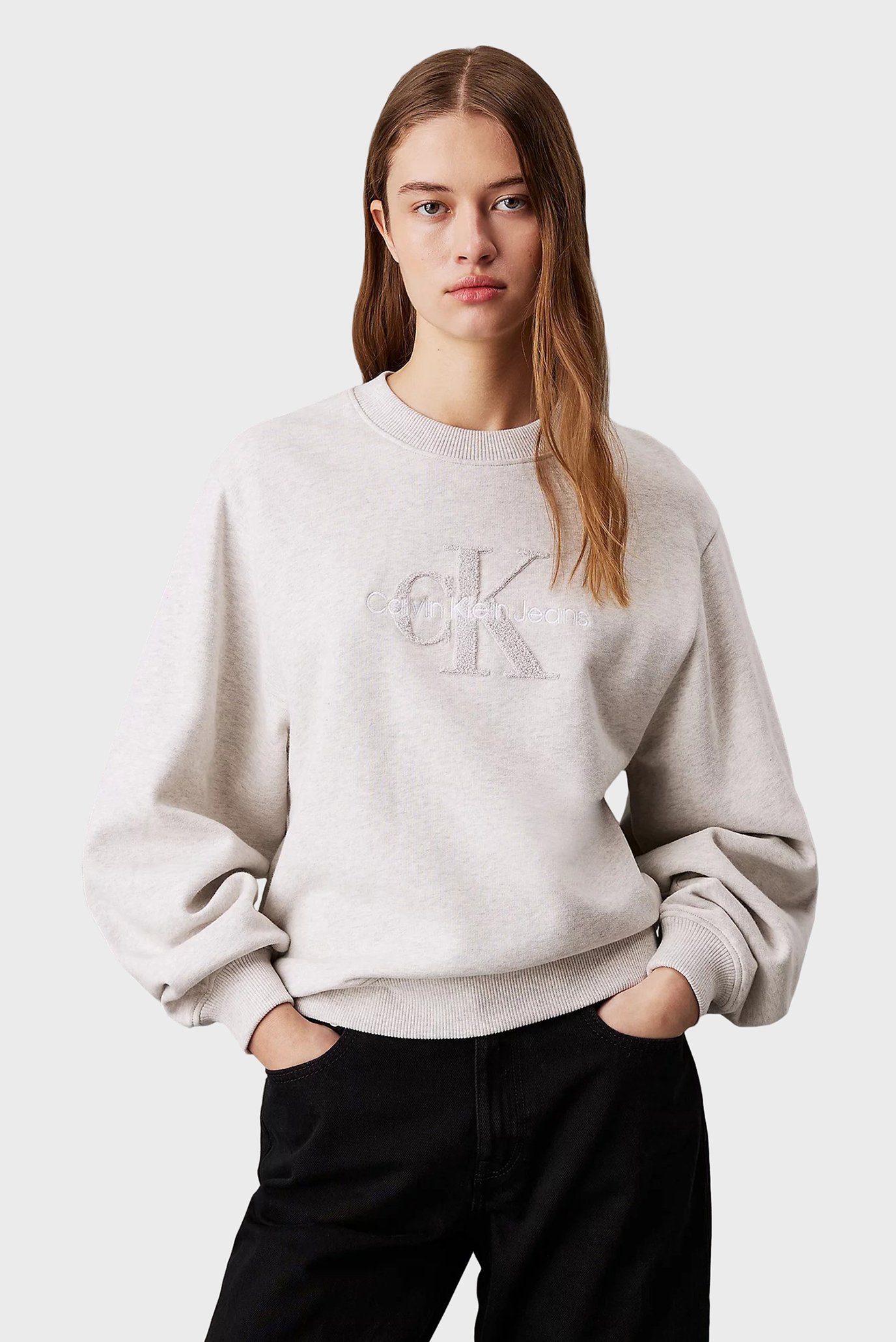 Женский светло-серый свитшот CHENILLE MONOLOGO CREWNECK 1