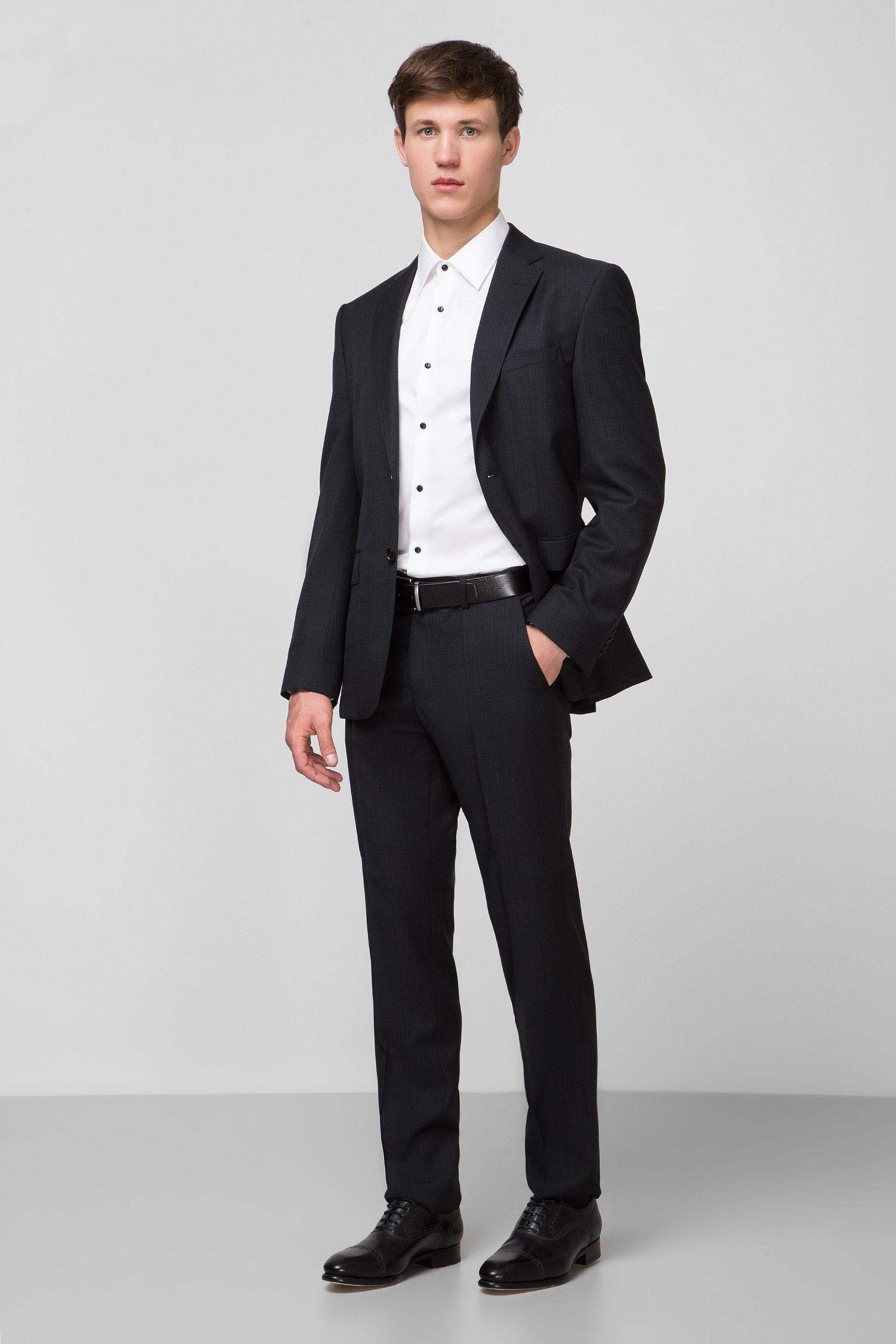 Мужской черный шерстяной костюм Super 110 (пиджак, брюки) 1