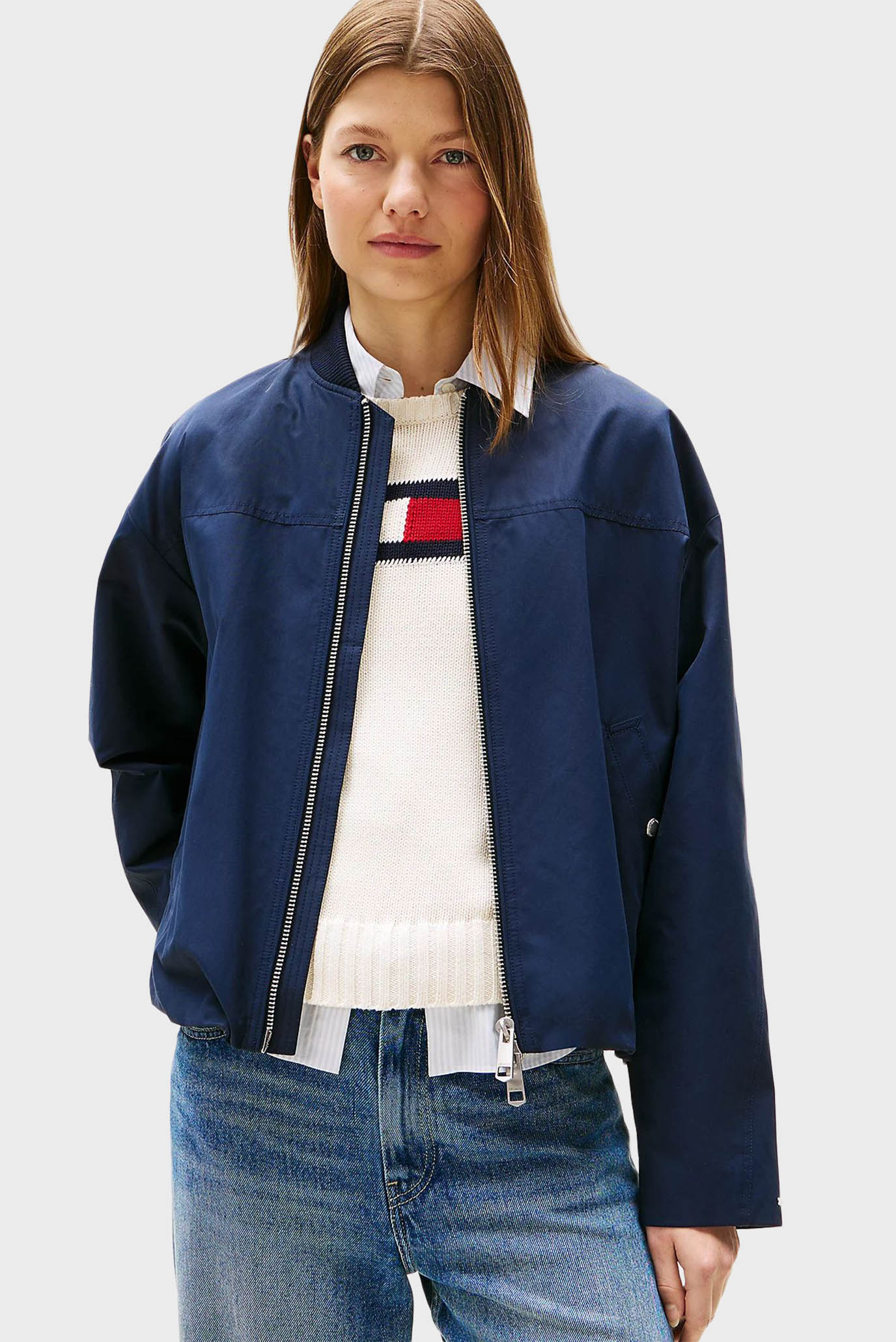 Женская синяя куртка COTTON NYLON REG Синий L Tommy Hilfiger WW0WW45619 Женская синяя куртка COTTON NYLON REG Синий L Tommy Hilfiger WW0WW45619