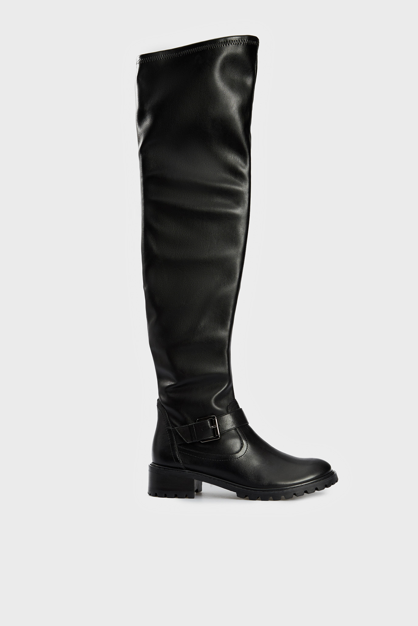 Женские черные кожаные ботфорты 1