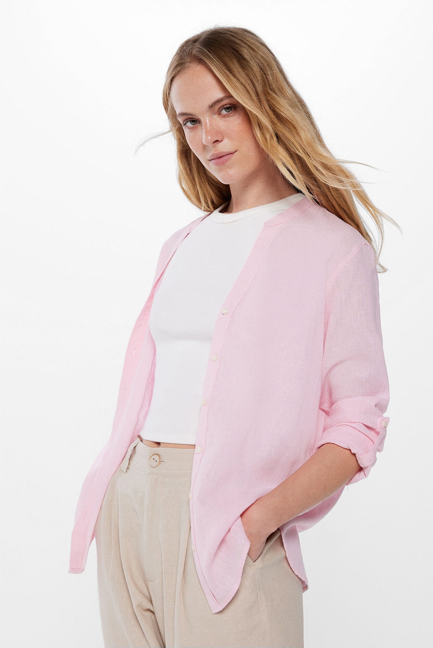 Жіноча рожева лляна блуза 1