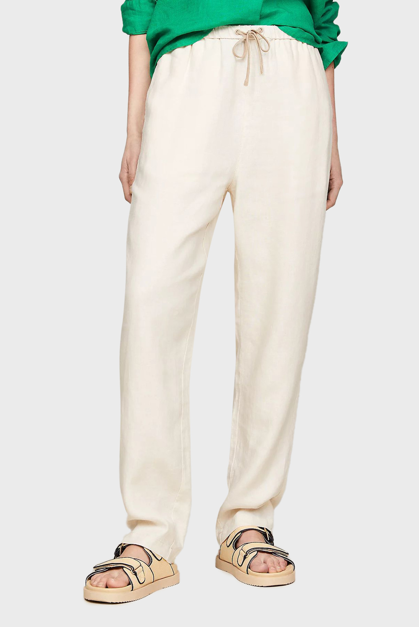 Женские белые льняные брюки CASUAL LINEN TAPER PULL ON PANT 1