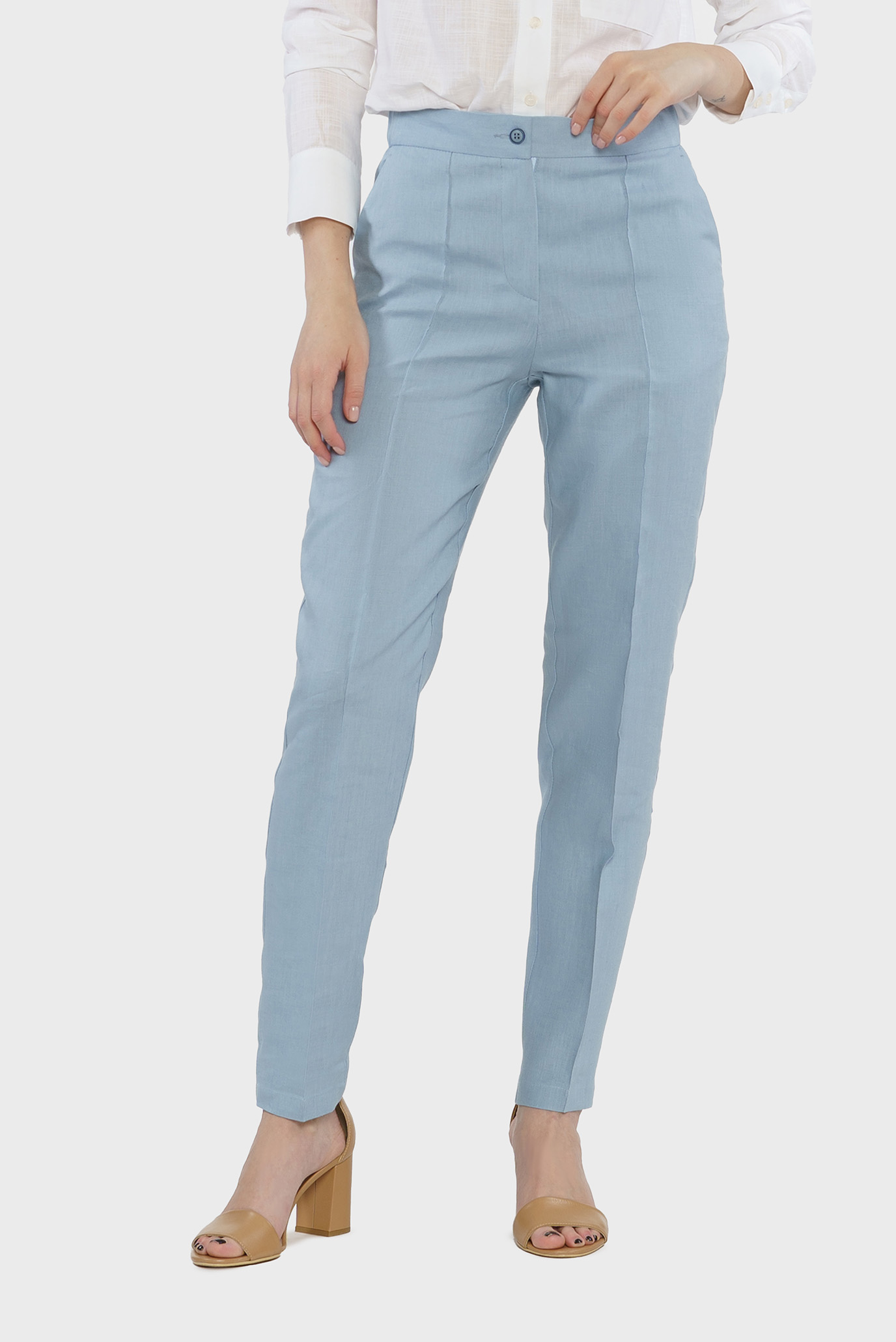 Жіночі блакитні лляні брюки 1