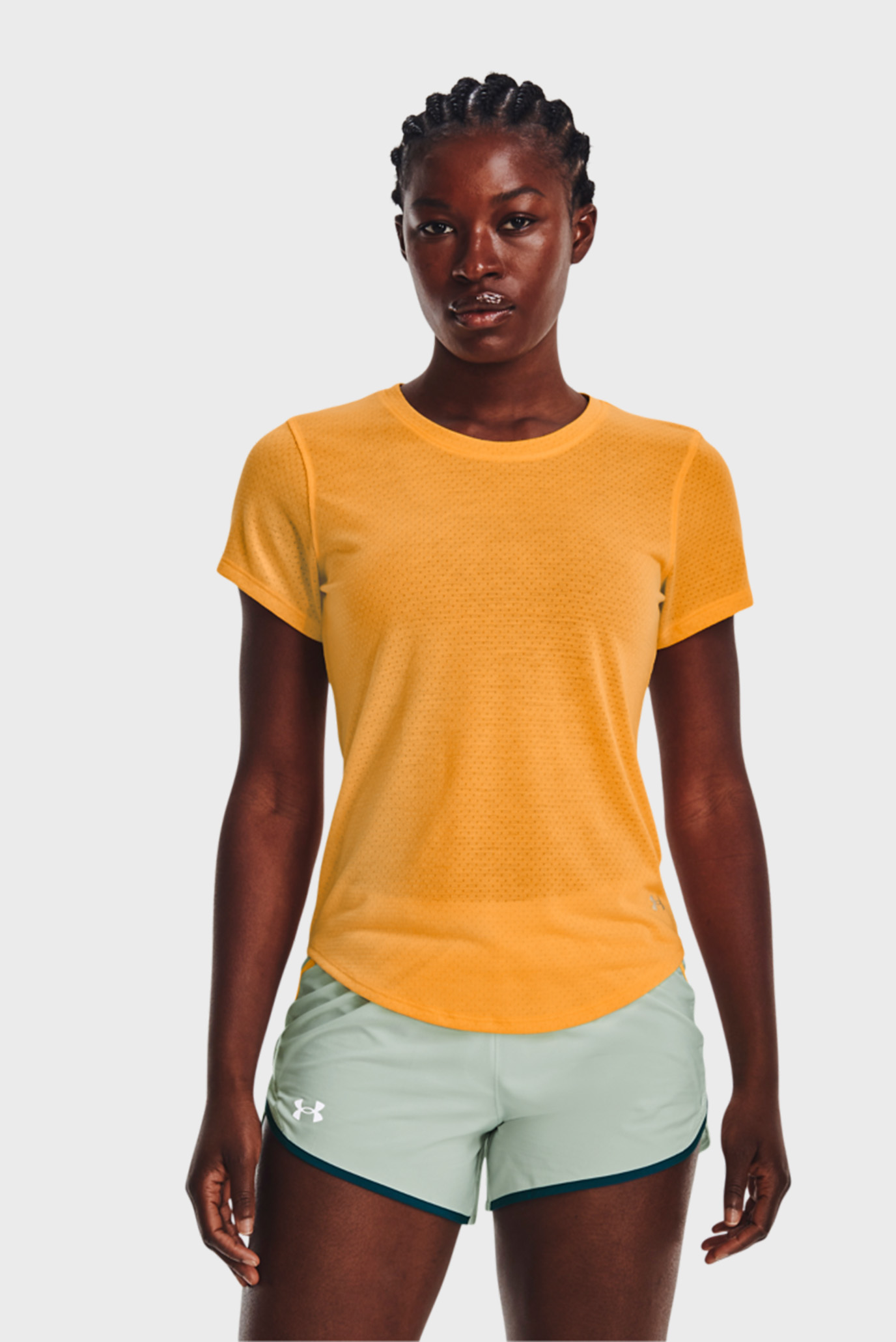 Женская желтая футболка UA Streaker SS-ORG 1