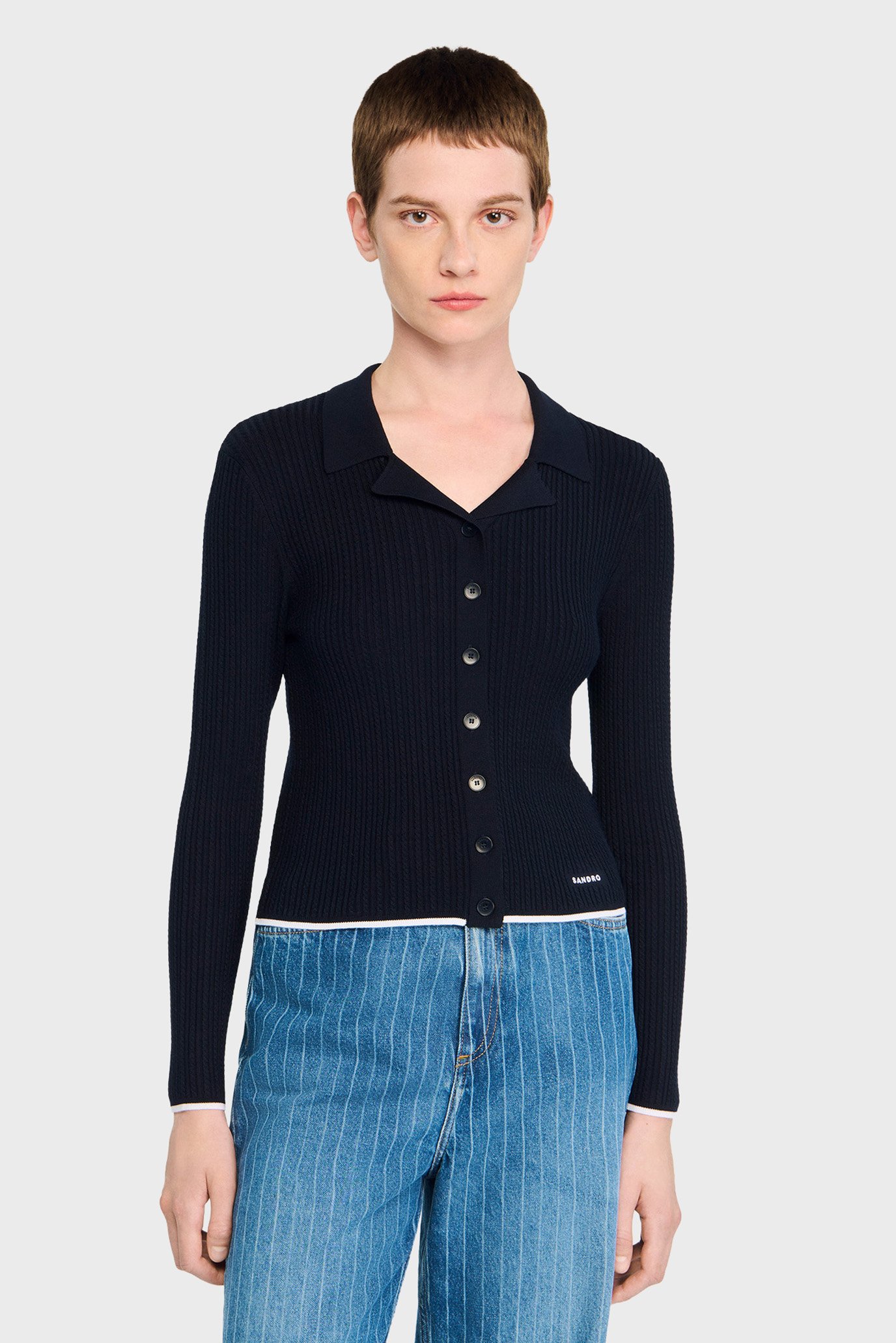 Женский темно-синий кардиган Синий S Sandro SFPCA01271_Navy Blue Женский темно-синий кардиган Синий S Sandro SFPCA01271_Navy Blue