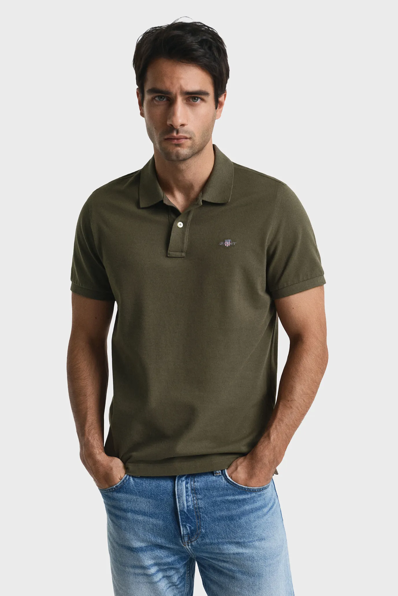 Чоловіче оливкове поло REG SHIELD SS PIQUE POLO 1