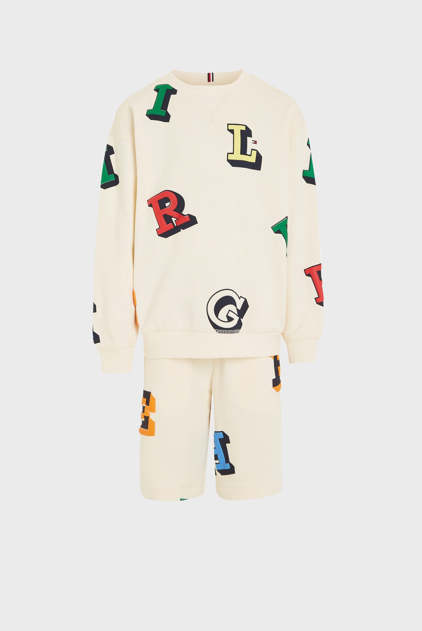 Детский бежевый комплект одежды с узором (свитшот, шорты) MONOTYPE ALLOVER SWEATSHORTS SET 1