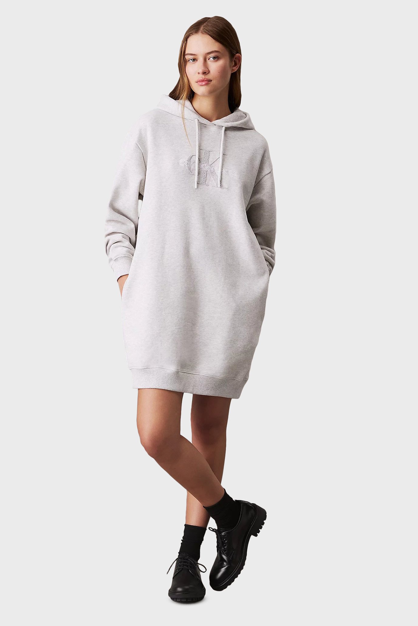 Женское светло-серое платье CHENILLE MONOLOGO HOODIE DRESS 1