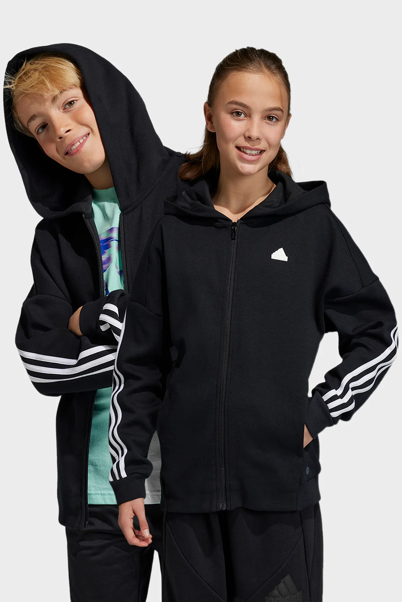 Детское черное худи Future Icons 3-Stripes Full-Zip adidas