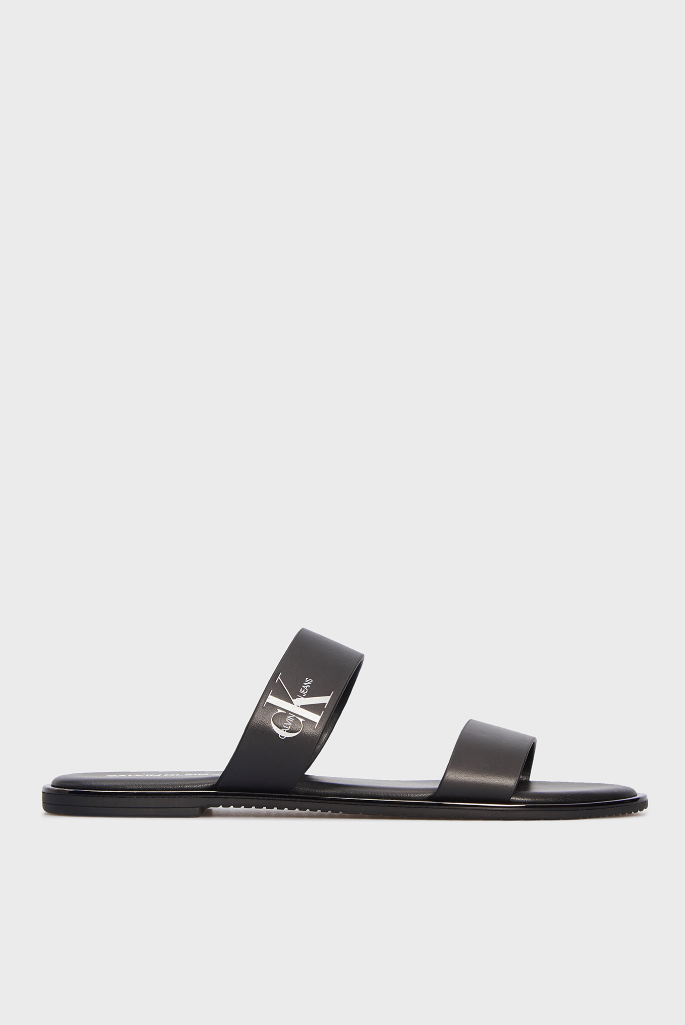 Женские черные кожаные слайдеры FLAT SANDAL TWOSTRAPS LTH 1