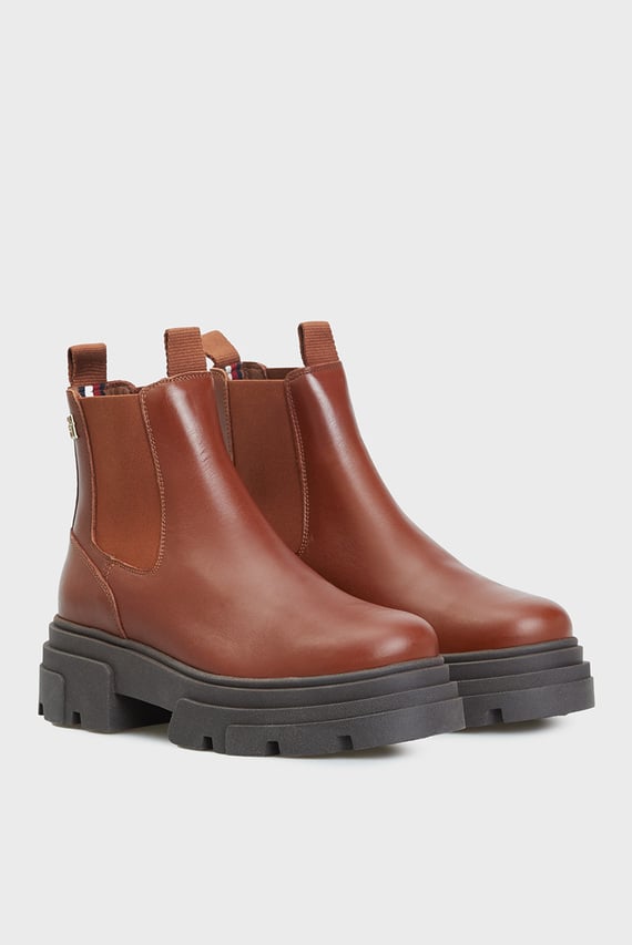 ！t12t9y5m7n7！【ほぼ未使用】MEYER HIGH Жіночі коричневі шкіряні чоботи COOL ELEVATED LONGBOOT Tommy