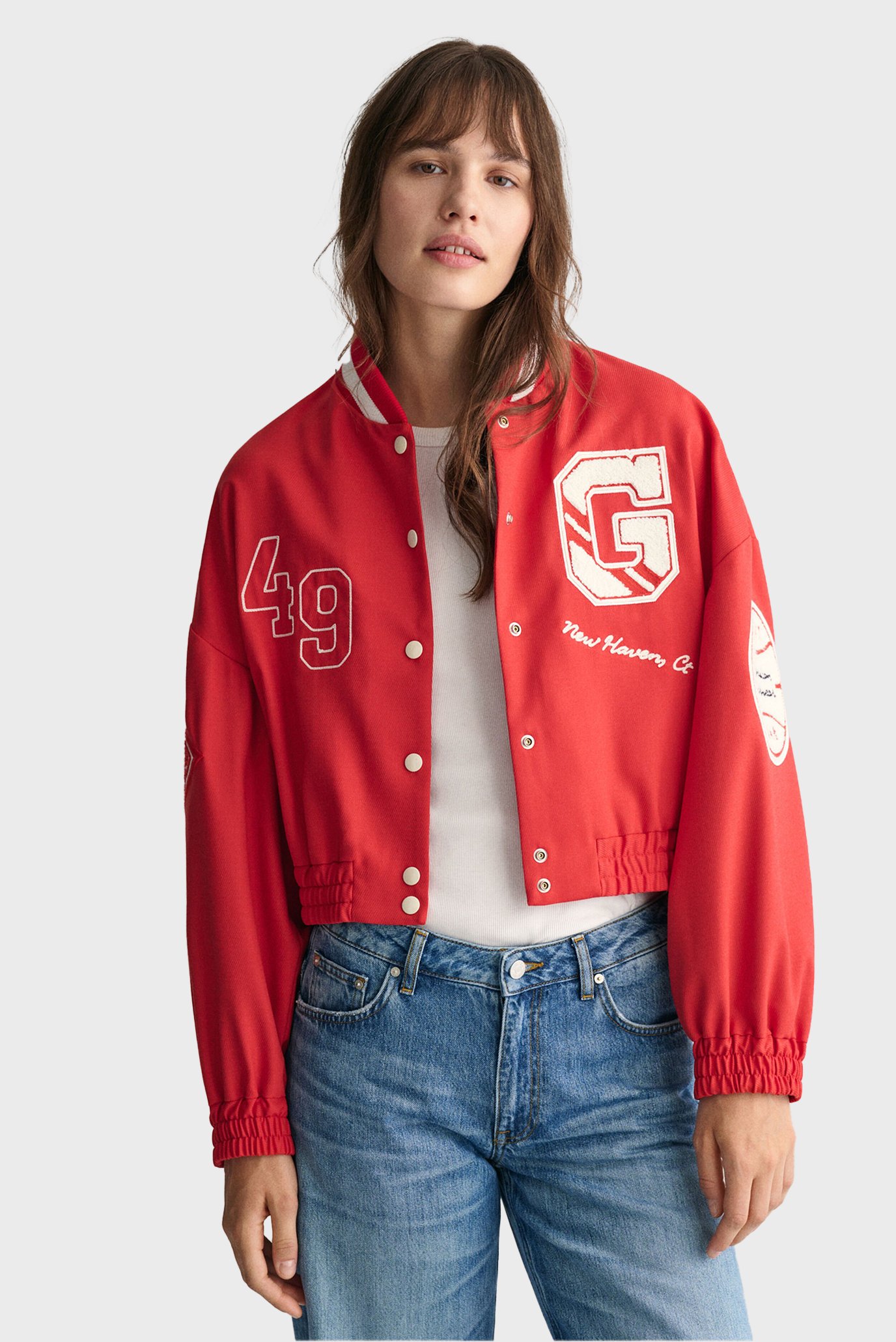 Жіночий червоний бомбер CROPPED VARSITY 1