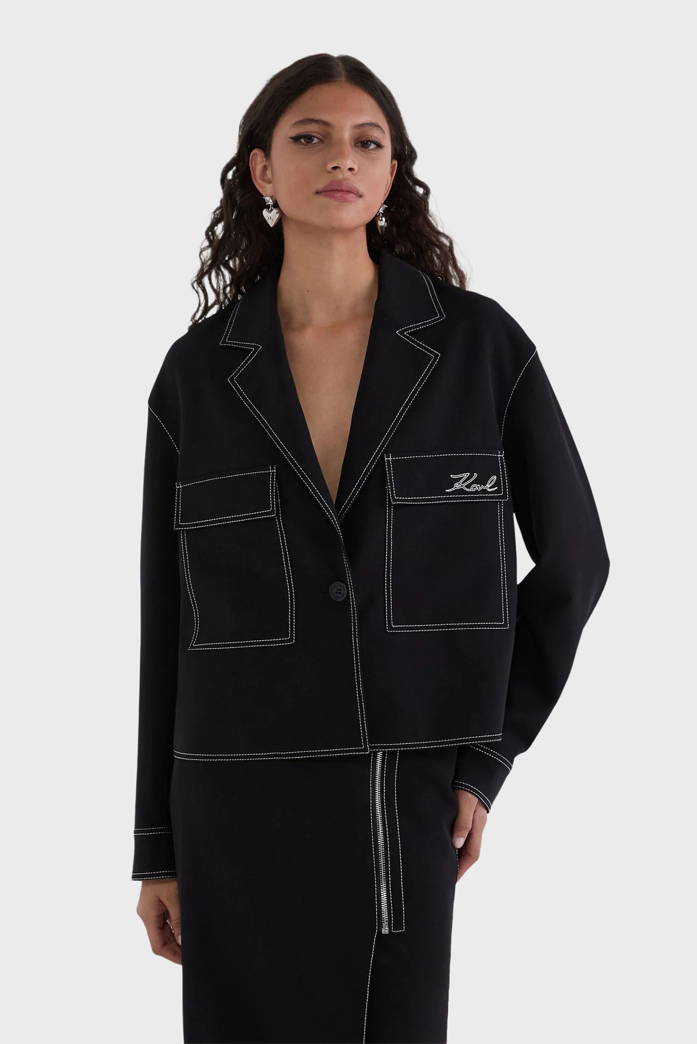 Женский черный блейзер CONTRAST STITCH Черный 38 Karl Lagerfeld A3W14041 Женский черный блейзер CONTRAST STITCH Черный 38 Karl Lagerfeld A3W14041