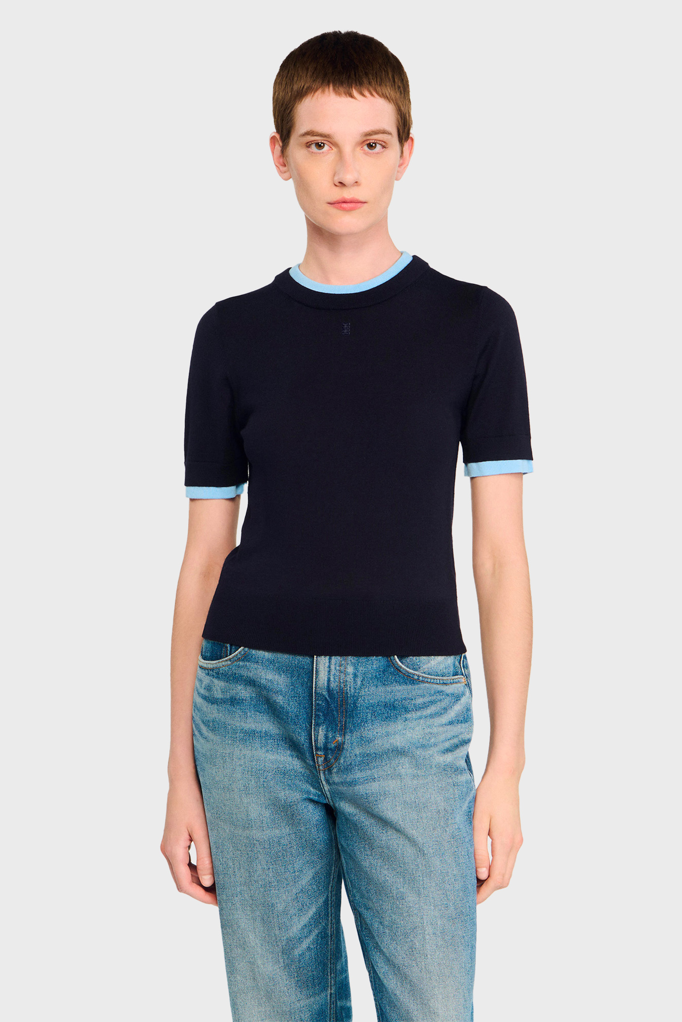 Женский темно-синий шерстяной джемпер Синий L Sandro SFPPU02645_Navy Blue Женский темно-синий шерстяной джемпер Синий L Sandro SFPPU02645_Navy Blue