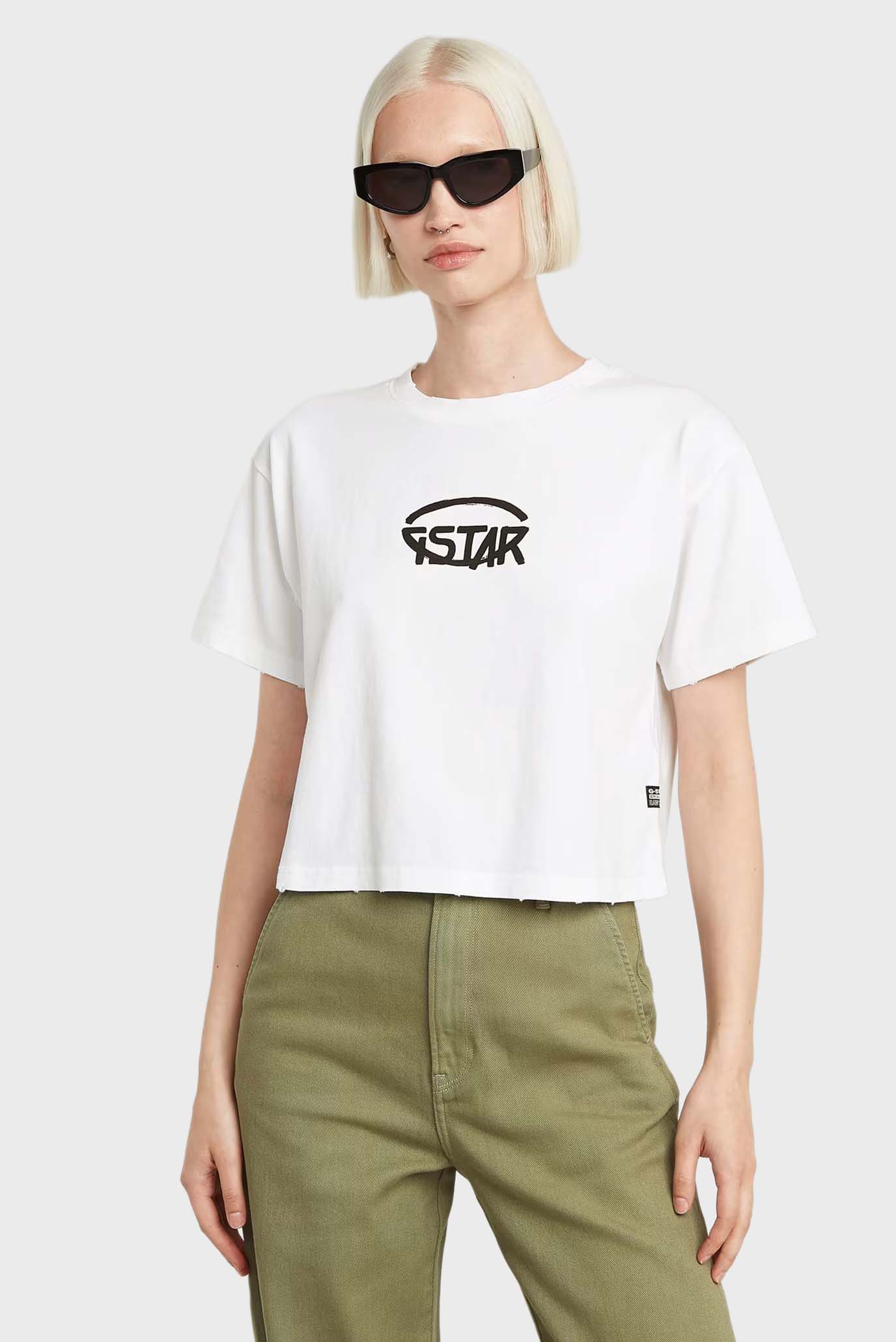 Женская белая футболка Cropped Белый XS G-Star RAW D26239,C336 Женская белая футболка Cropped Белый XS G-Star RAW D26239,C336