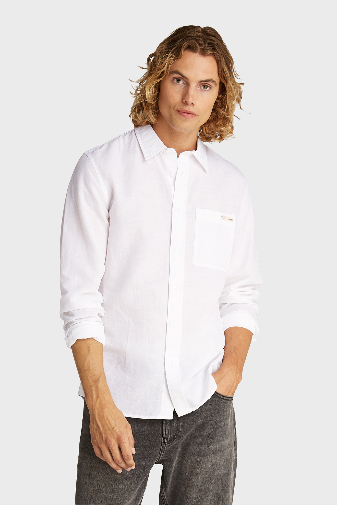 Мужская белая льняная рубашка Белый L Calvin Klein Jeans J30J327295 Мужская белая льняная рубашка Белый L Calvin Klein Jeans J30J327295