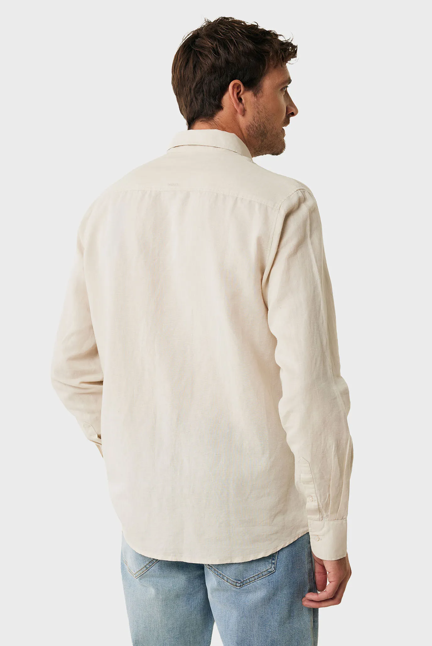 Мужская бежевая льняная рубашка CALEB Basic linen shirt 3