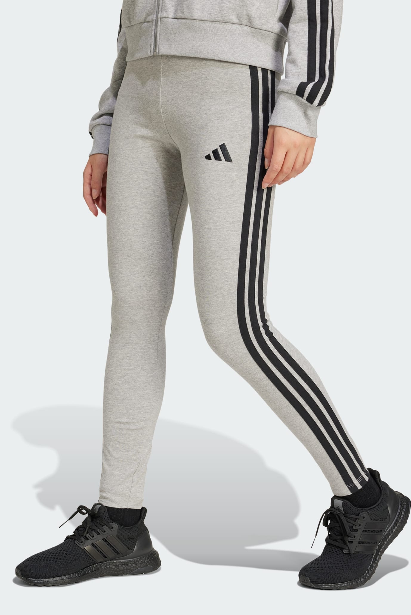 Женские серые тайтсы Essentials 3-Stripes Cotton 1