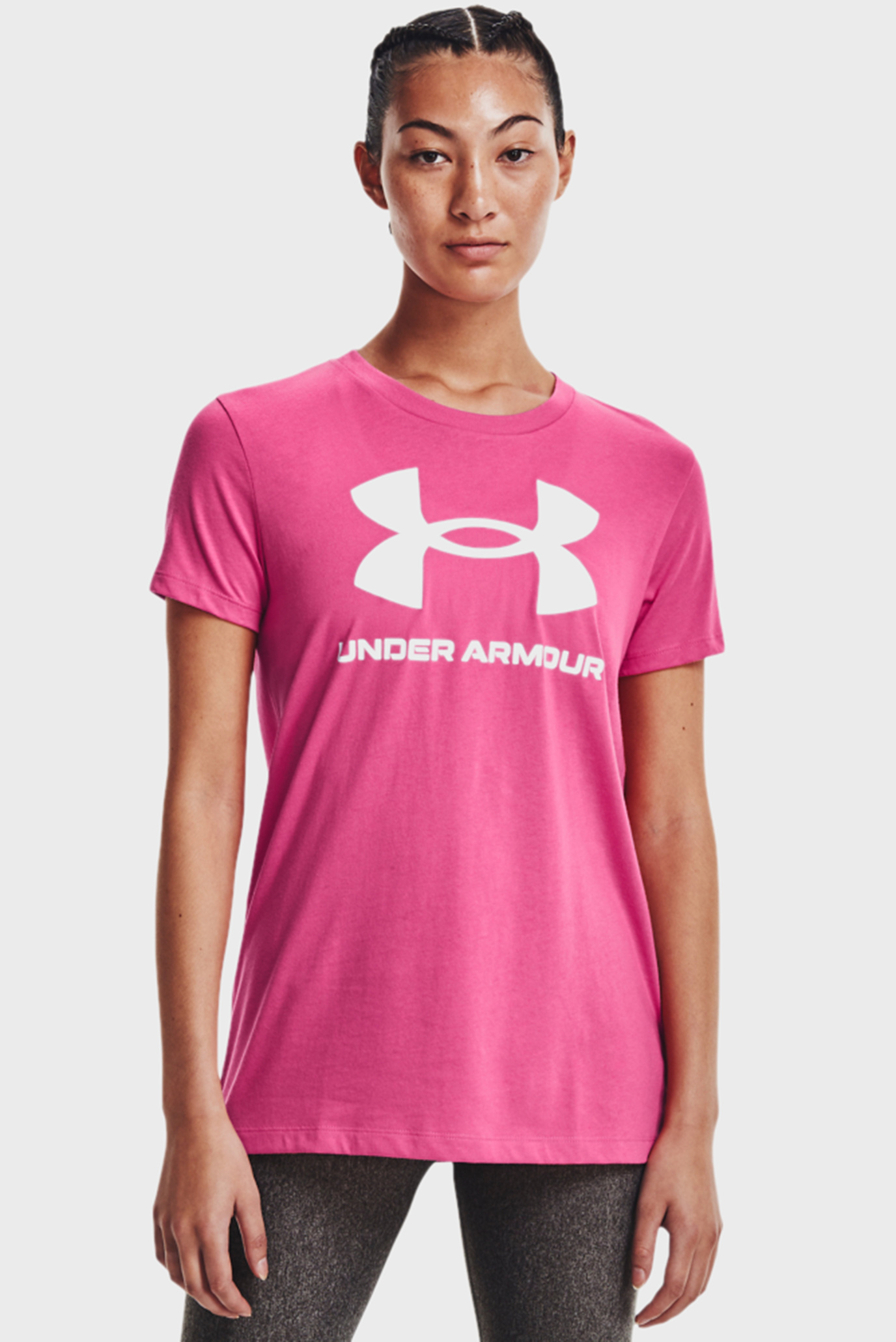 Женская розовая футболка UA SPORTSTYLE LOGO SS 1