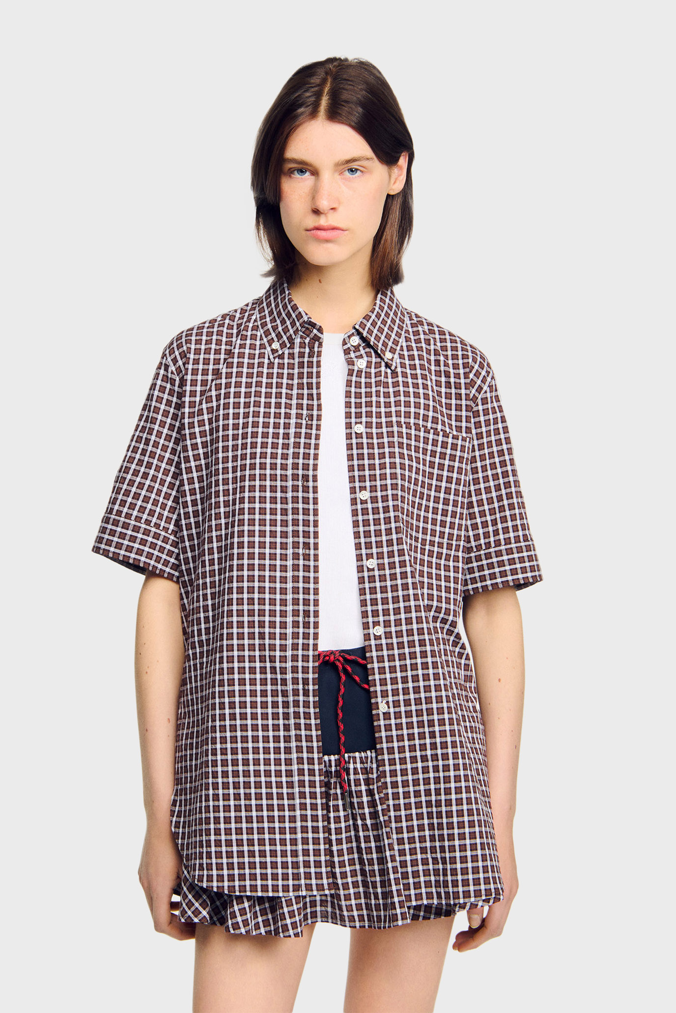 Женская рубашка в клетку Разноцветный M Sandro SFPCM01433_Brown Женская рубашка в клетку Разноцветный M Sandro SFPCM01433_Brown