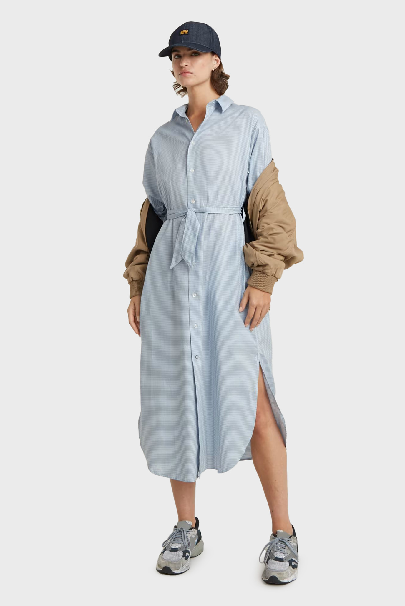 Женское голубое платье в полоску Long Shirt Dress Wmn 1