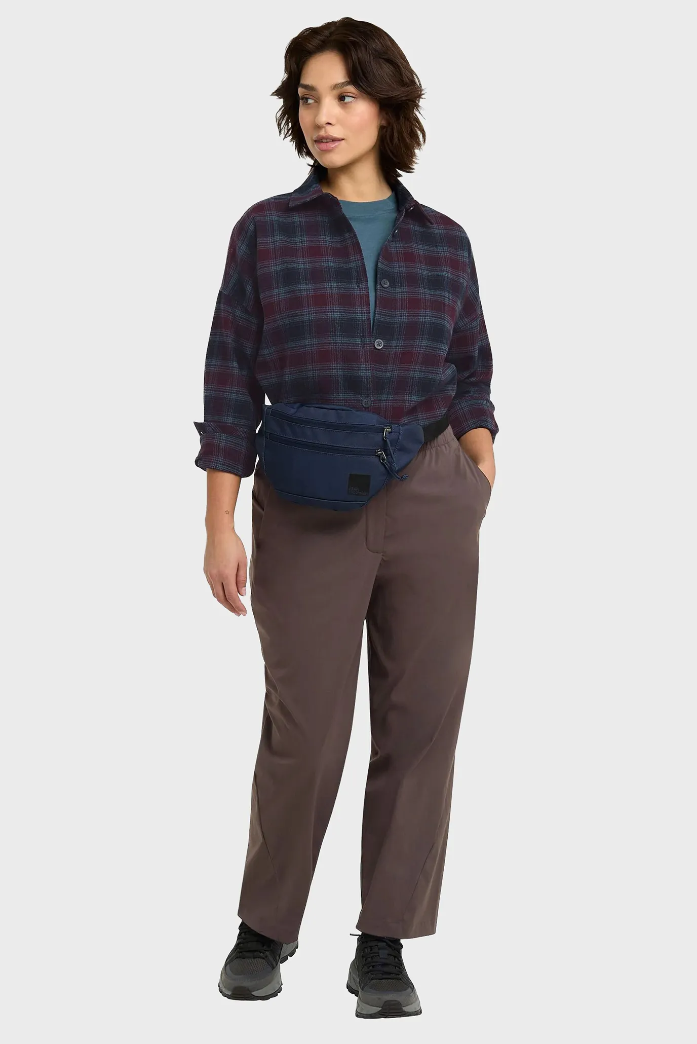 Женская темно-синяя рубашка в клетку 2