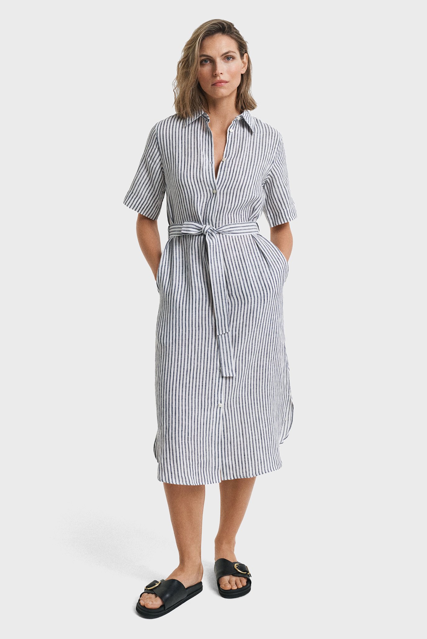 Женское льняное платье в полоску REG LINEN STRIPED SHIRT DRESS Синий 38 Gant 4503391 Женское льняное платье в полоску REG LINEN STRIPED SHIRT DRESS Синий 38 Gant 4503391