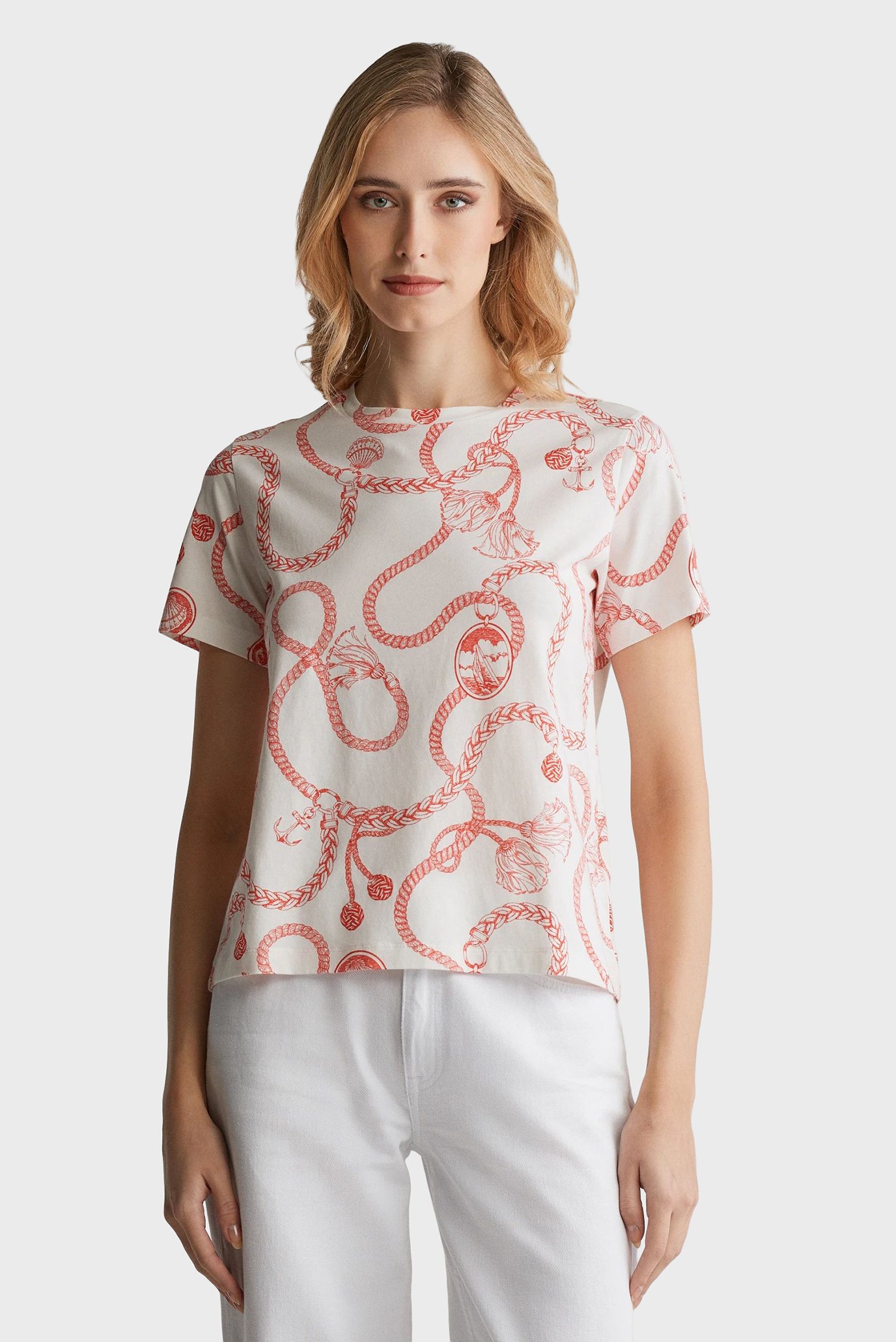 Женская белая футболка с узором REG SAILING PRINT SS T-SHIRT Белый M Gant 4200587 Женская белая футболка с узором REG SAILING PRINT SS T-SHIRT Белый M Gant 4200587