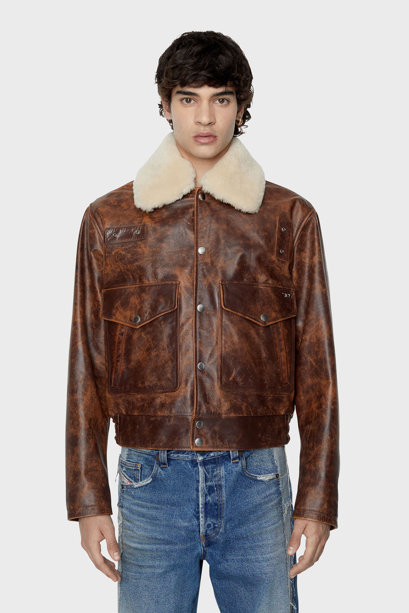 Мужская коричневая кожаная куртка L-MUDDY-FUR Diesel A06344 0CFAK — MD ...