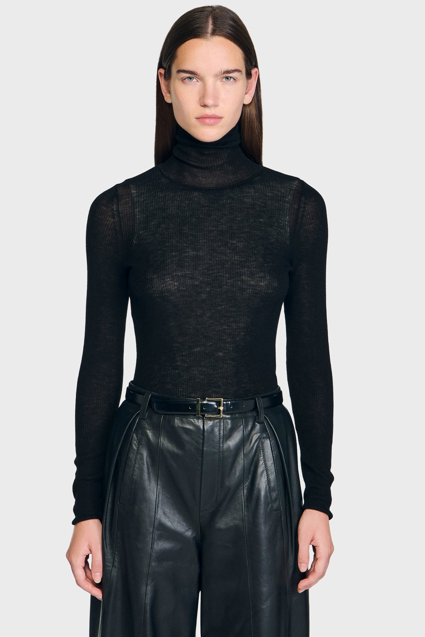 Женский черный шерстяной гольф Черный 34 Sandro SFPPU02715_Black Женский черный шерстяной гольф Черный 34 Sandro SFPPU02715_Black
