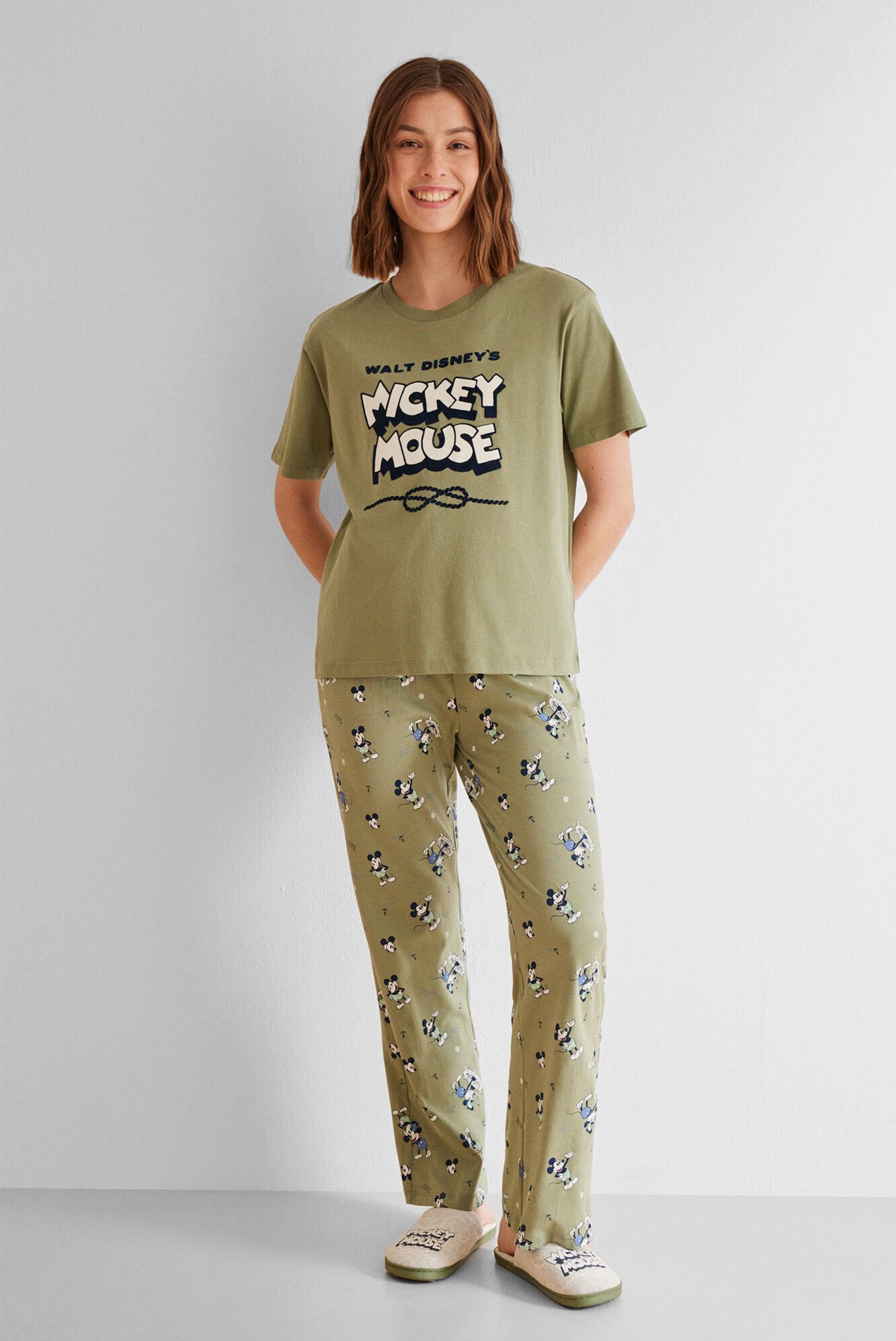 Жіноча зелена піжама (футболка, брюки) 1
