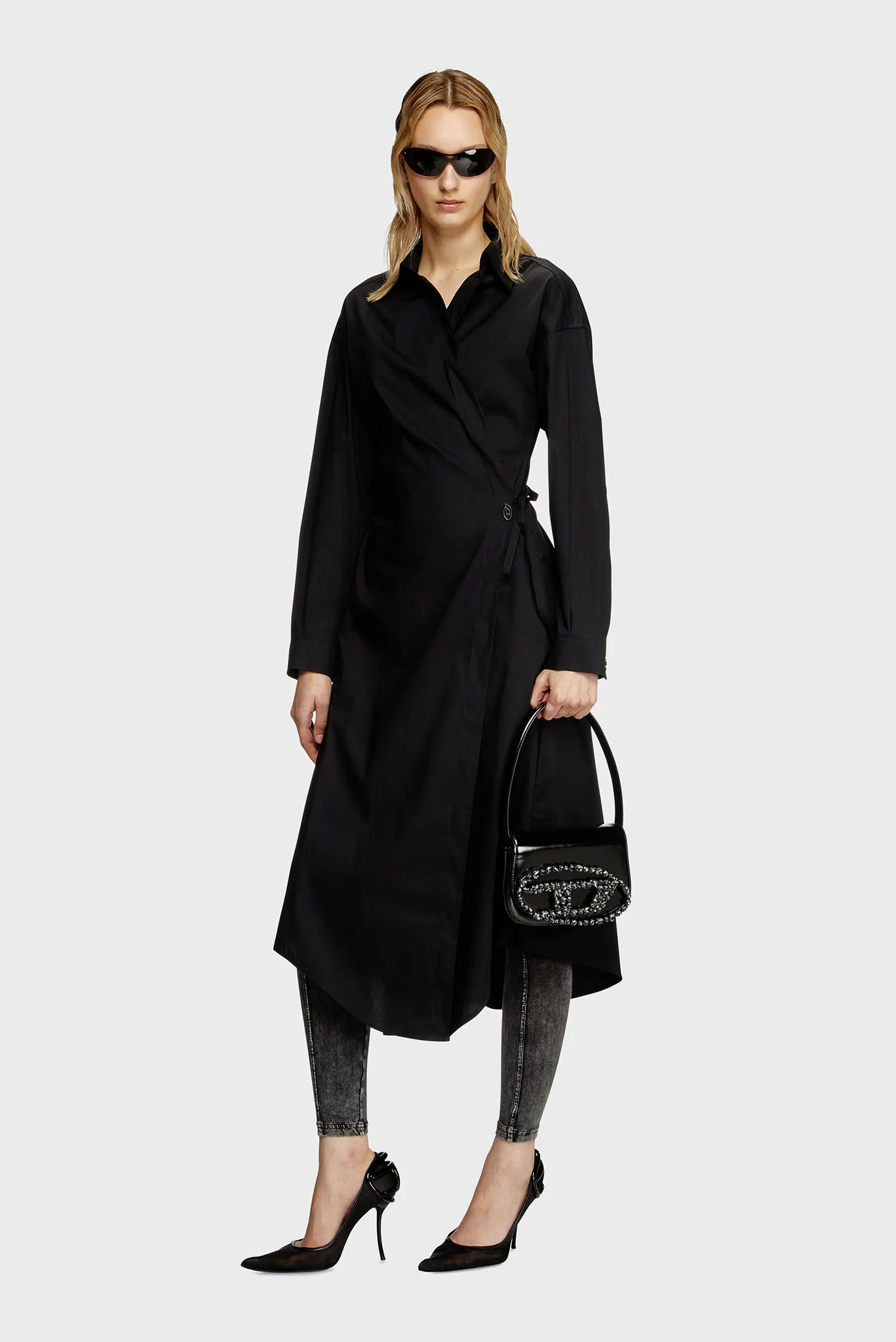 Женская черная кожаная сумка 1DR 2