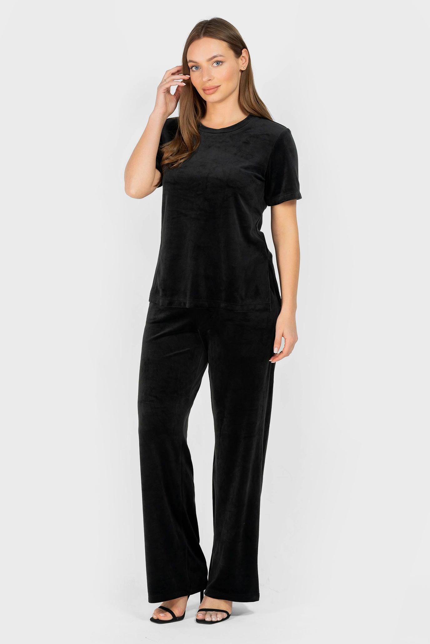 Женский черный велюровый комплект одежды (топ, брюки) 1